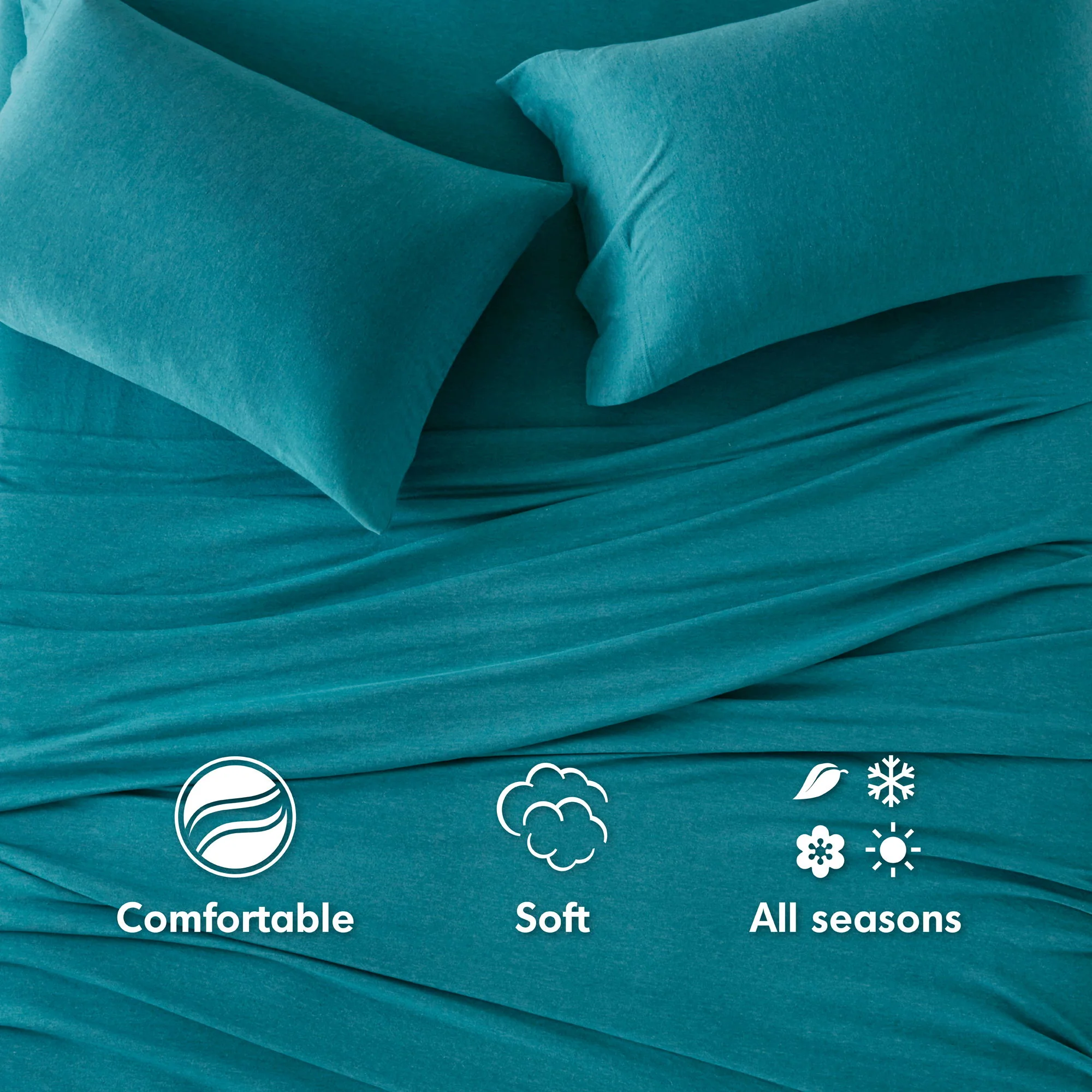 Cotton Blend Jersey Knit - Queen All Season Sheet Set - Teal - Image 2