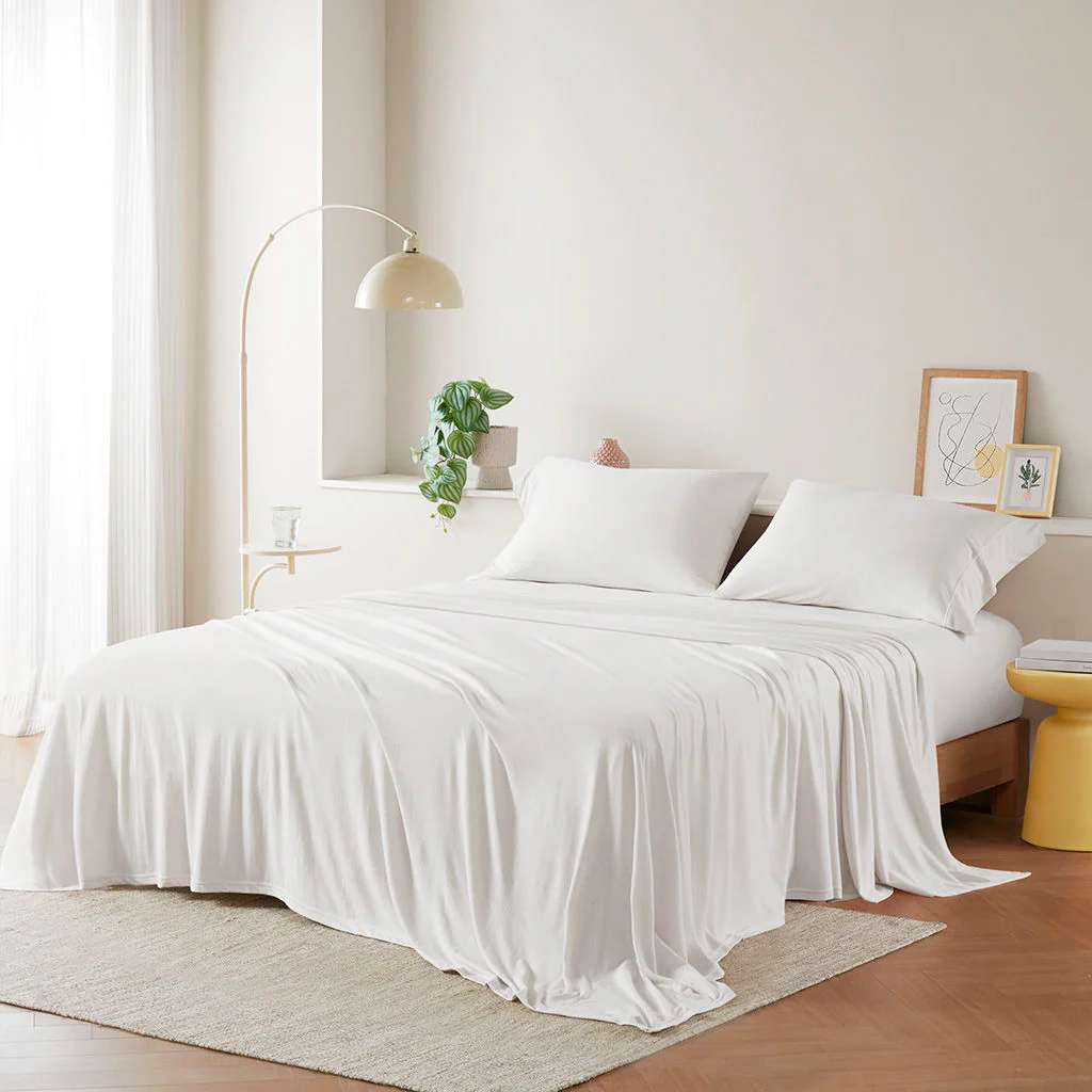 Cotton Blend Jersey Knit - Queen All Season Sheet Set - White - Image 4
