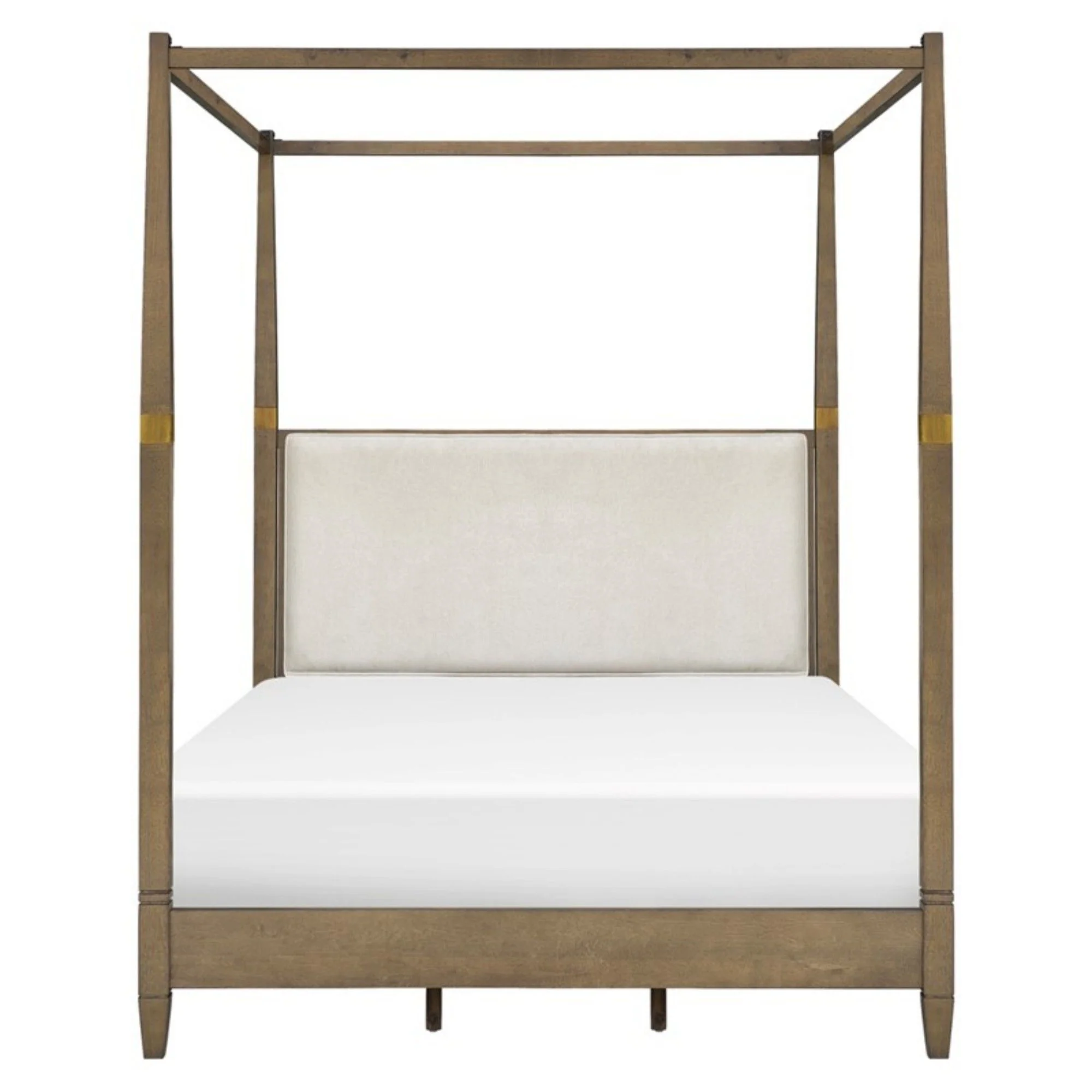 Queen Canopy Bed Frame With Upholstered Headboard - Brown - Image 3
