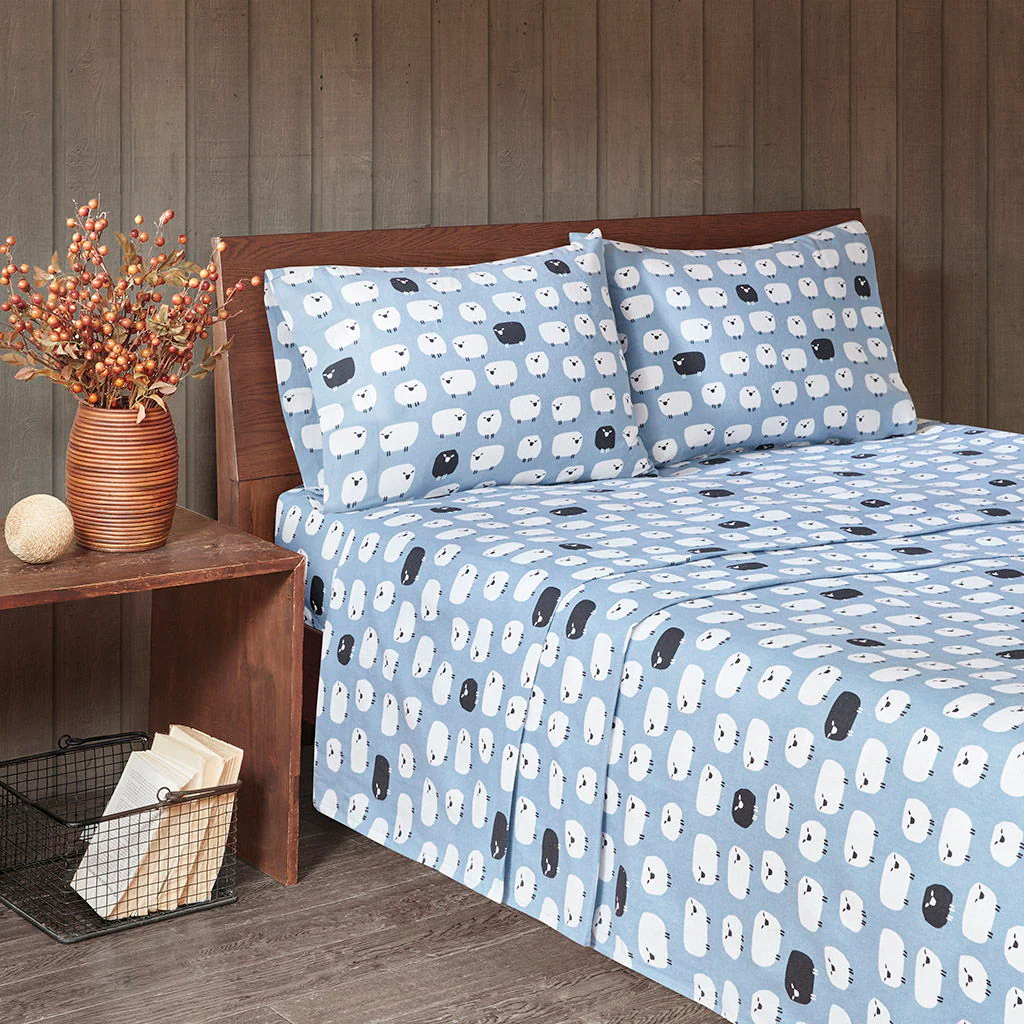 Flannel - Queen Sheet Set - Blue Sheep