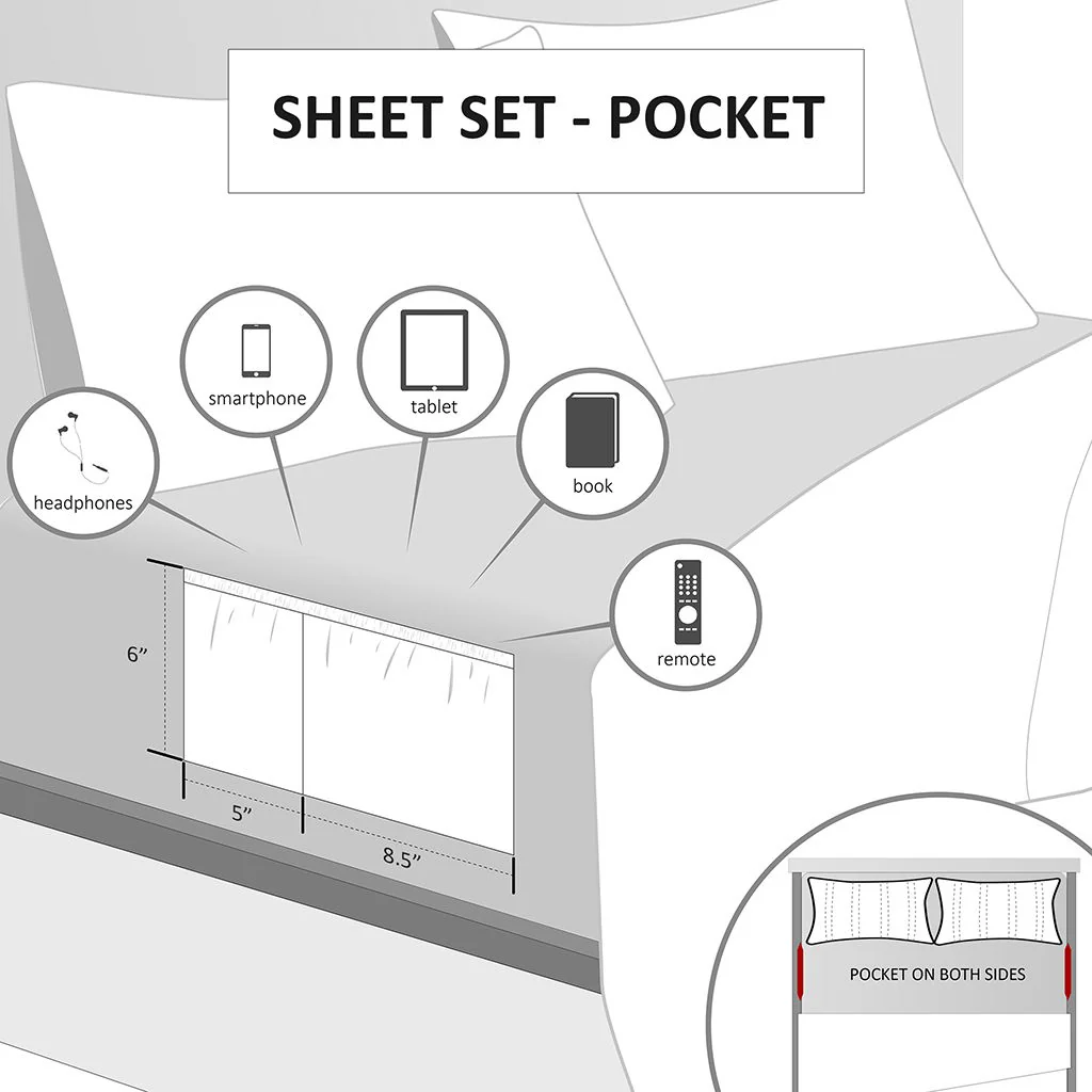 Microfiber - Queen Sheet Set With Side Storage Pockets - White - Image 2