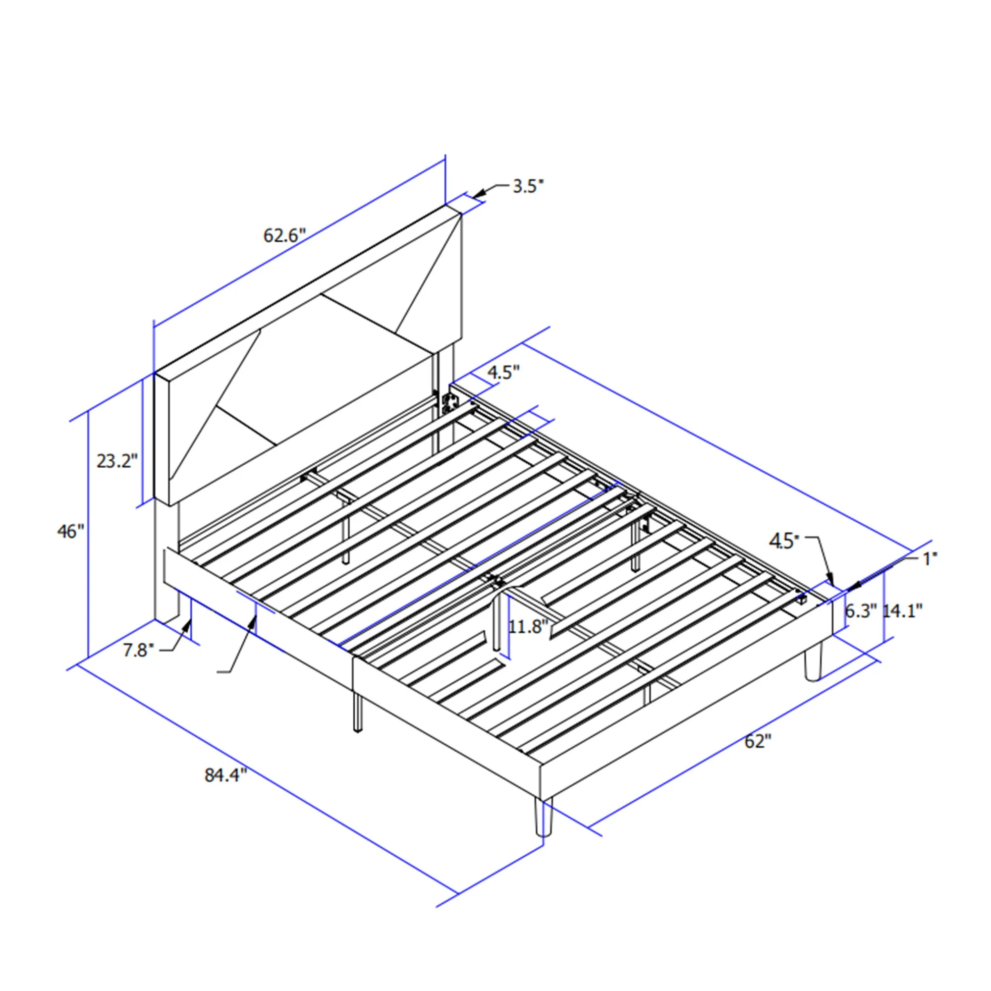 Queen Size Upholstered Platform Bed Frame Wood Slat Support - Gray - Image 3