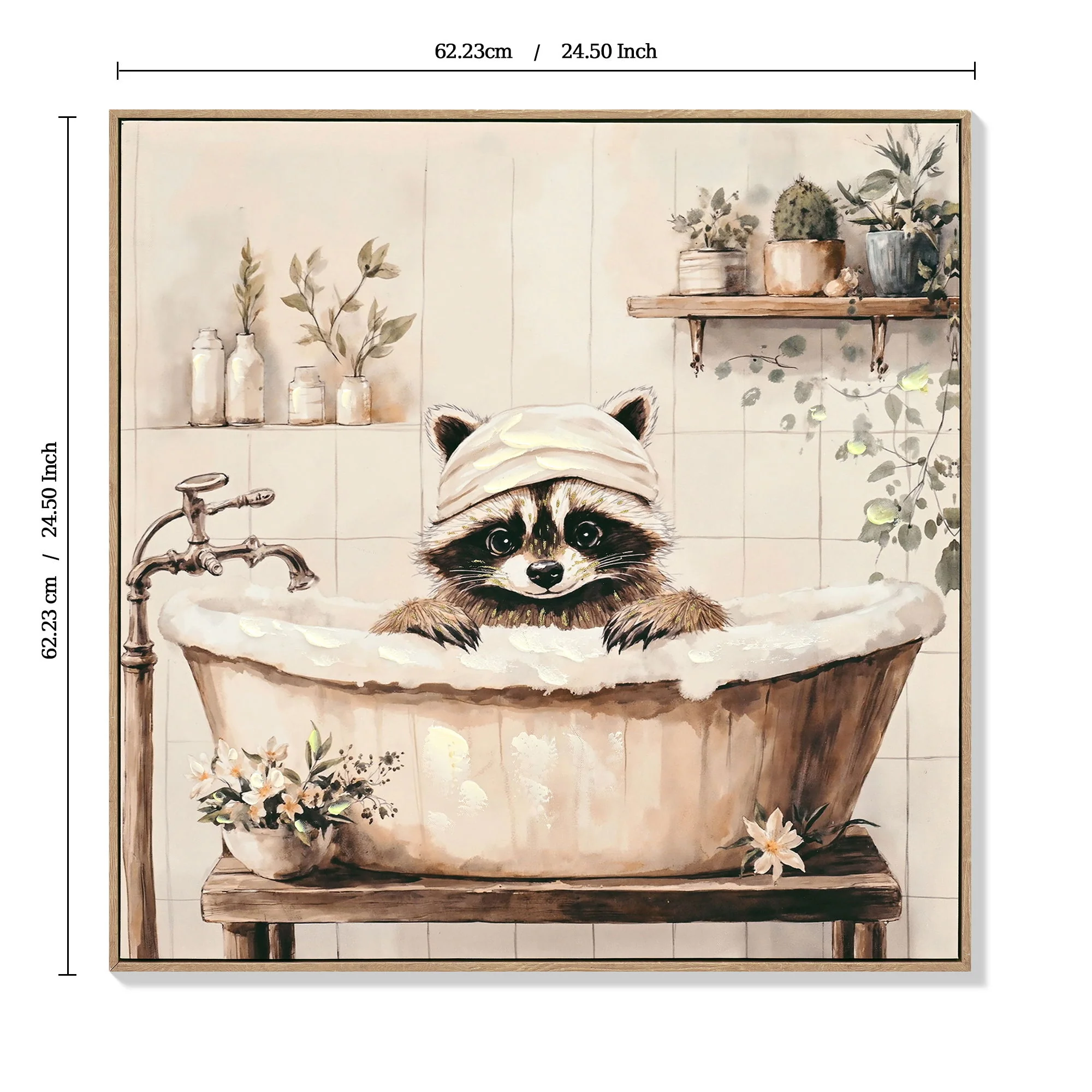 Raccoon Bathroom Canvas Wall Art, Funny Animal, Framed - Black / Ivory - Image 3