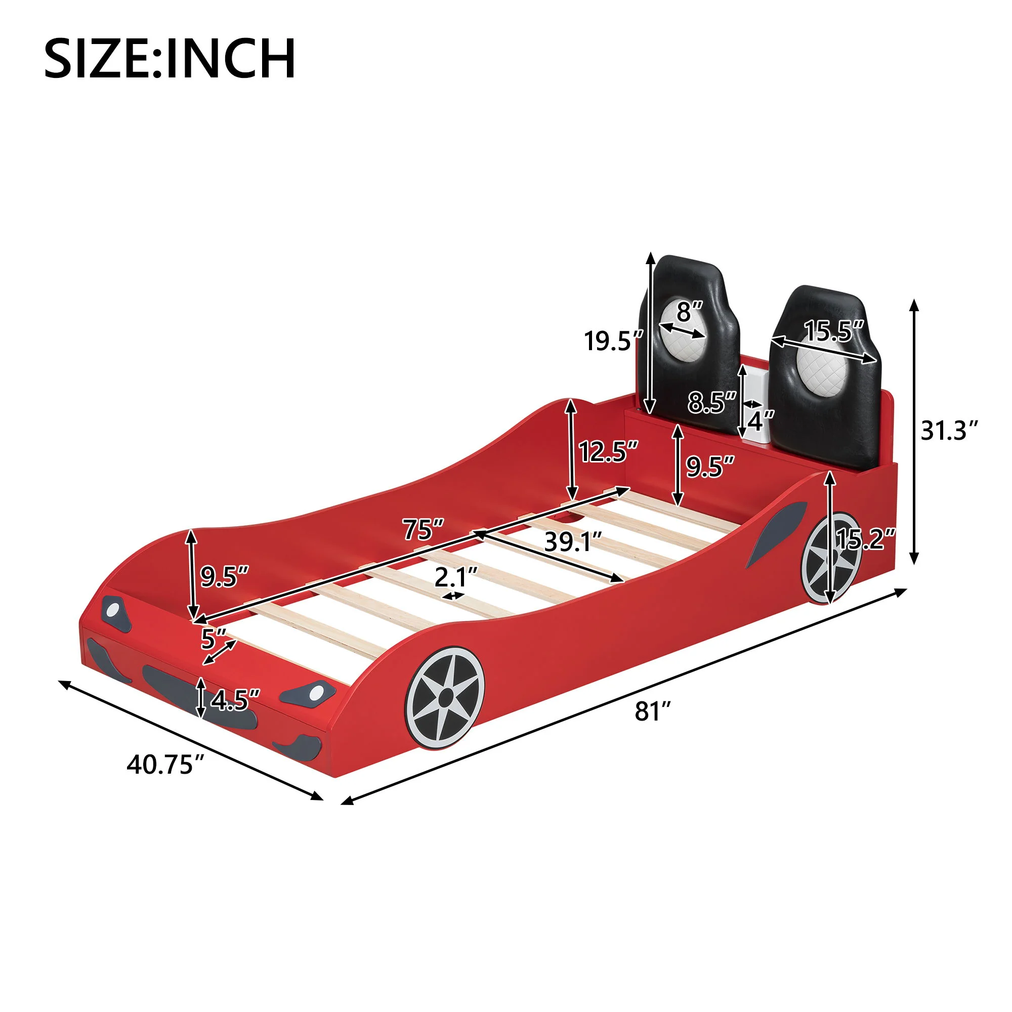 Race Car Shaped Platform Bed With LED And Upholstered Backrest In - Image 6