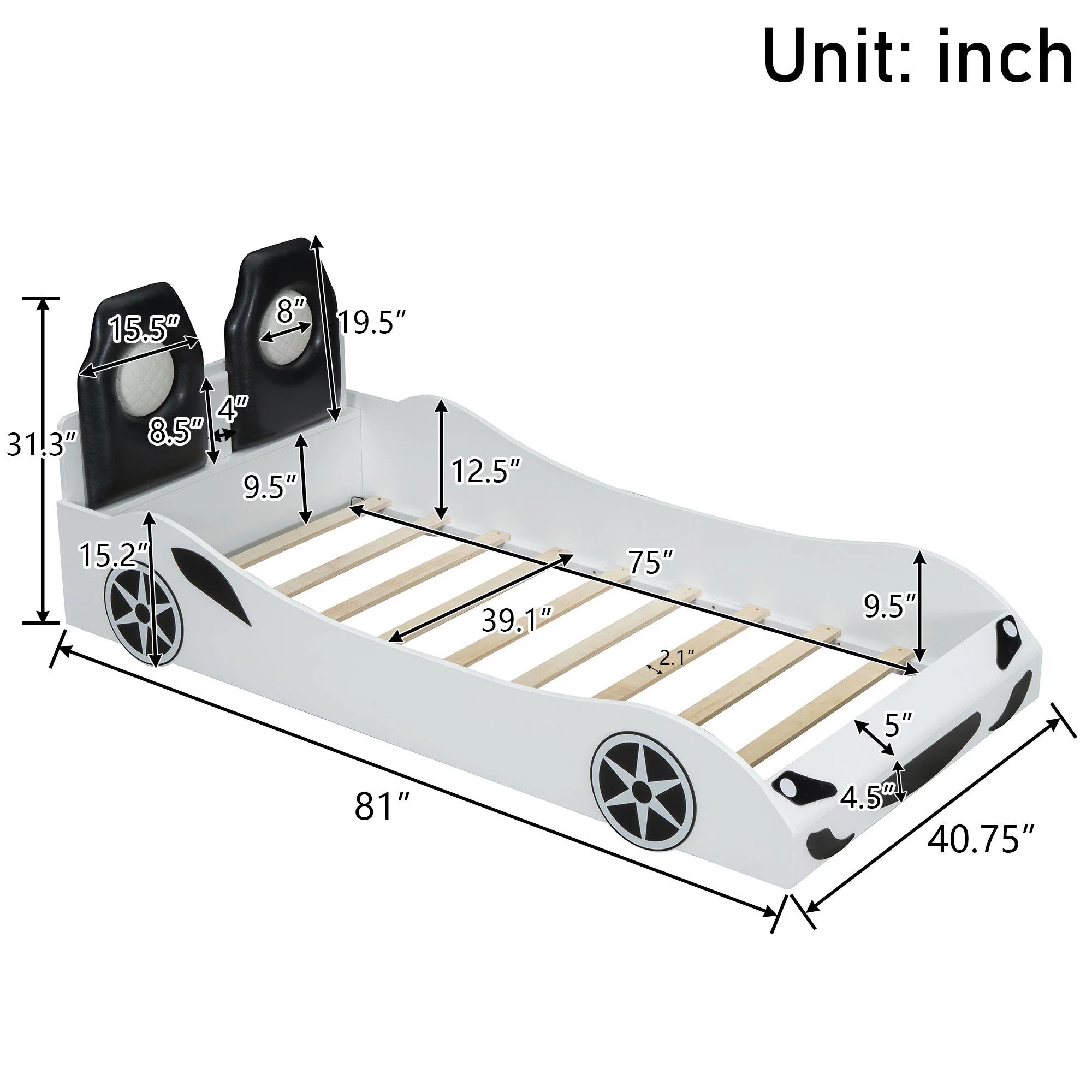 Race Car Shaped Platform Bed With LED And Upholstered Backrest In - Image 9
