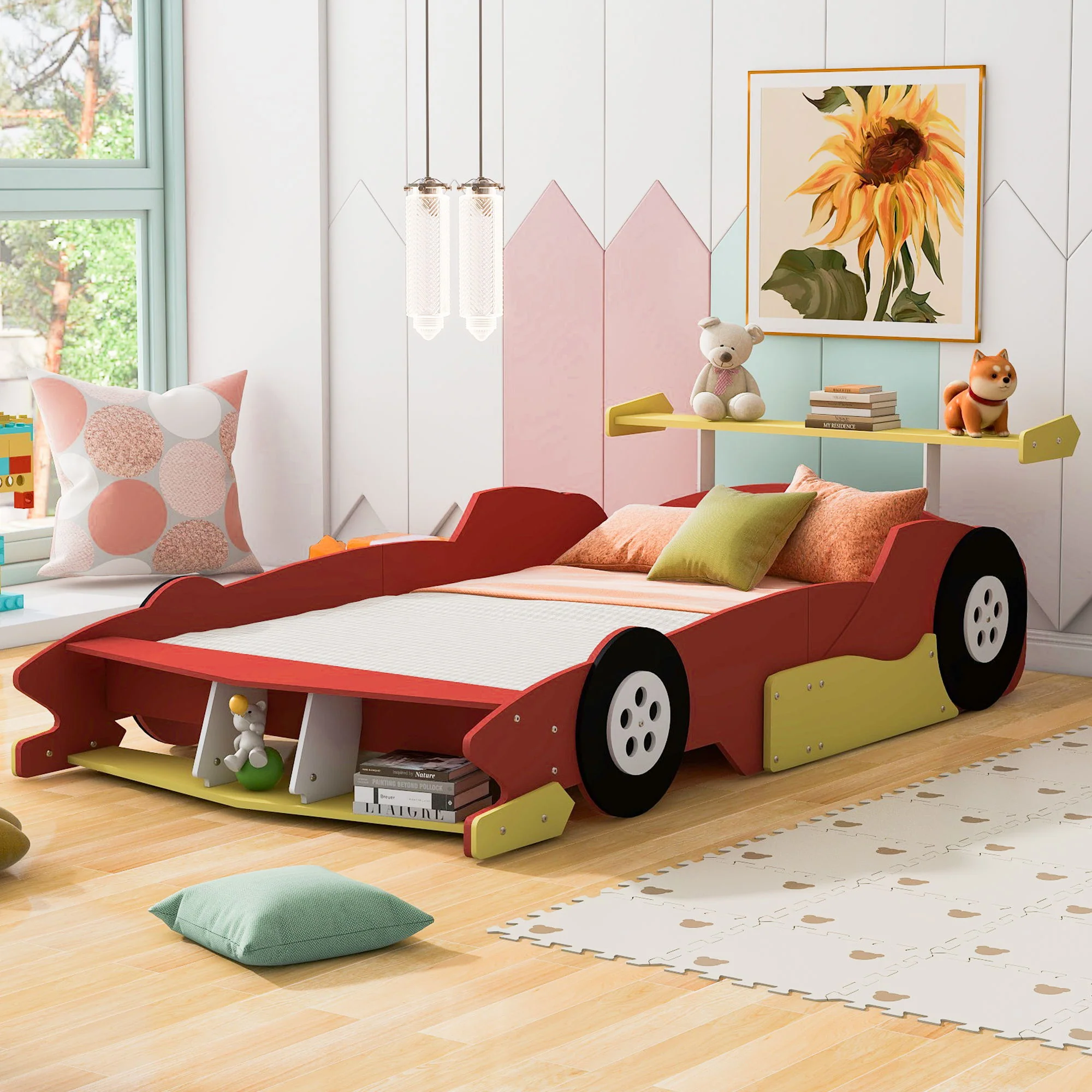 Race Car-Shaped Platform Bed With Wheels - Image 3