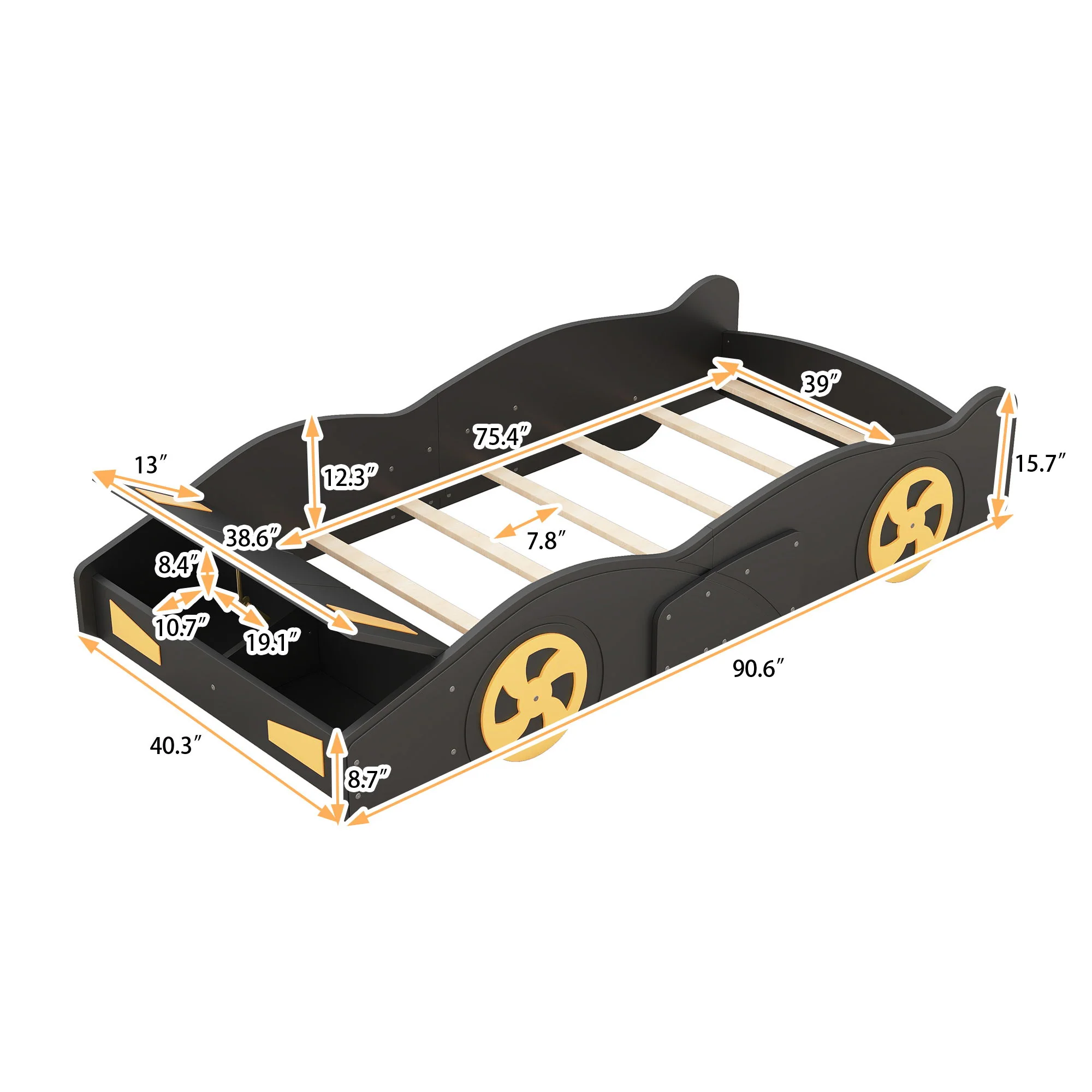 Race Car Shaped Platform Bed With Wheels And Storage - Image 5