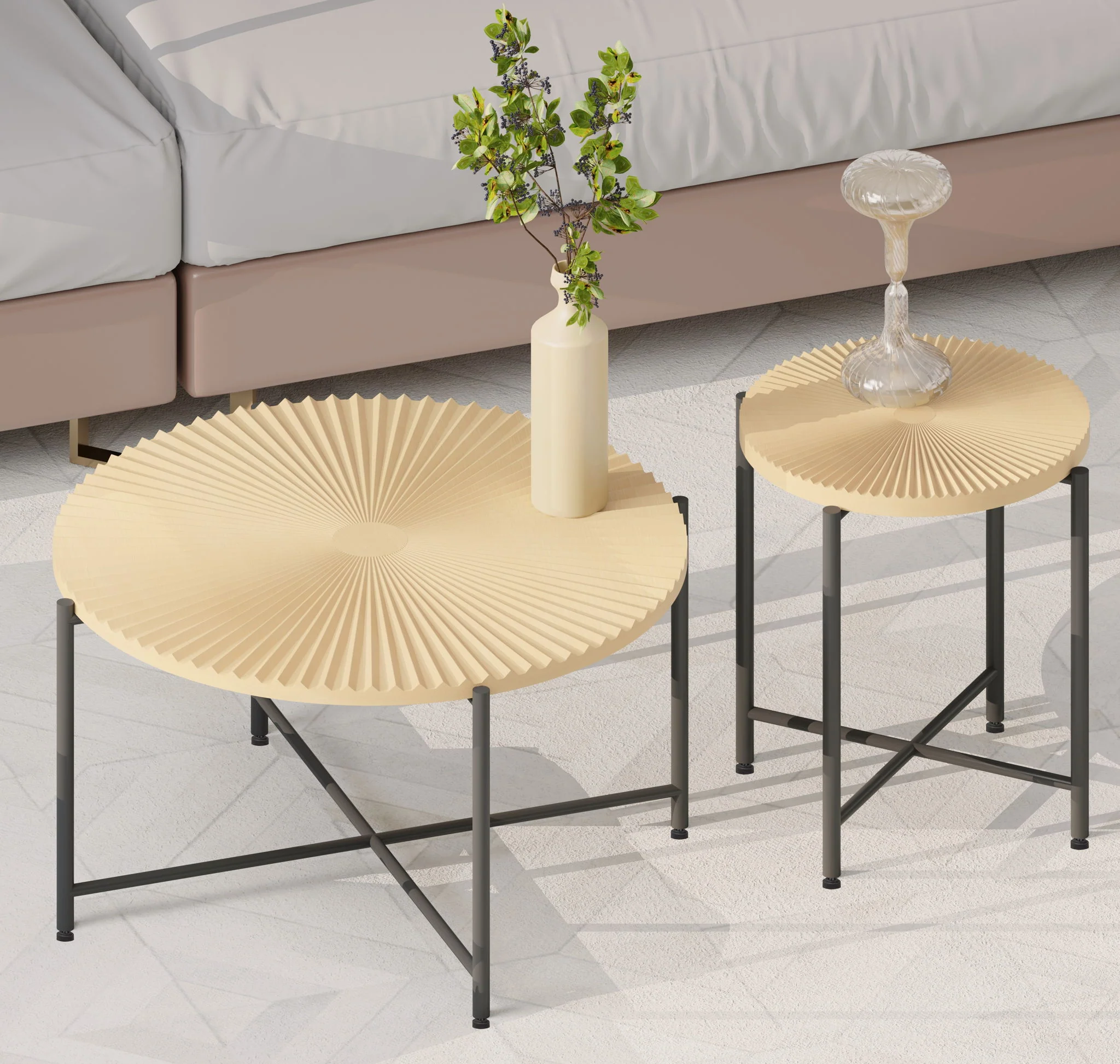 Radial - Pattern Coffee And End Table Set Waterproof Cover, Distressed Cylindrical Design (Set of 2) - Image 2