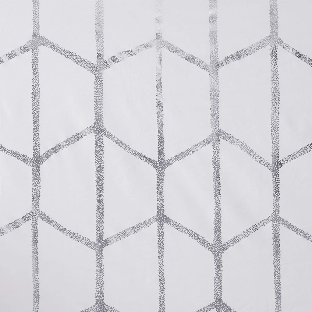 Raina - 63" Total Blackout Metallic Print Grommet Top Curtain Panel - White / Silver - Image 4