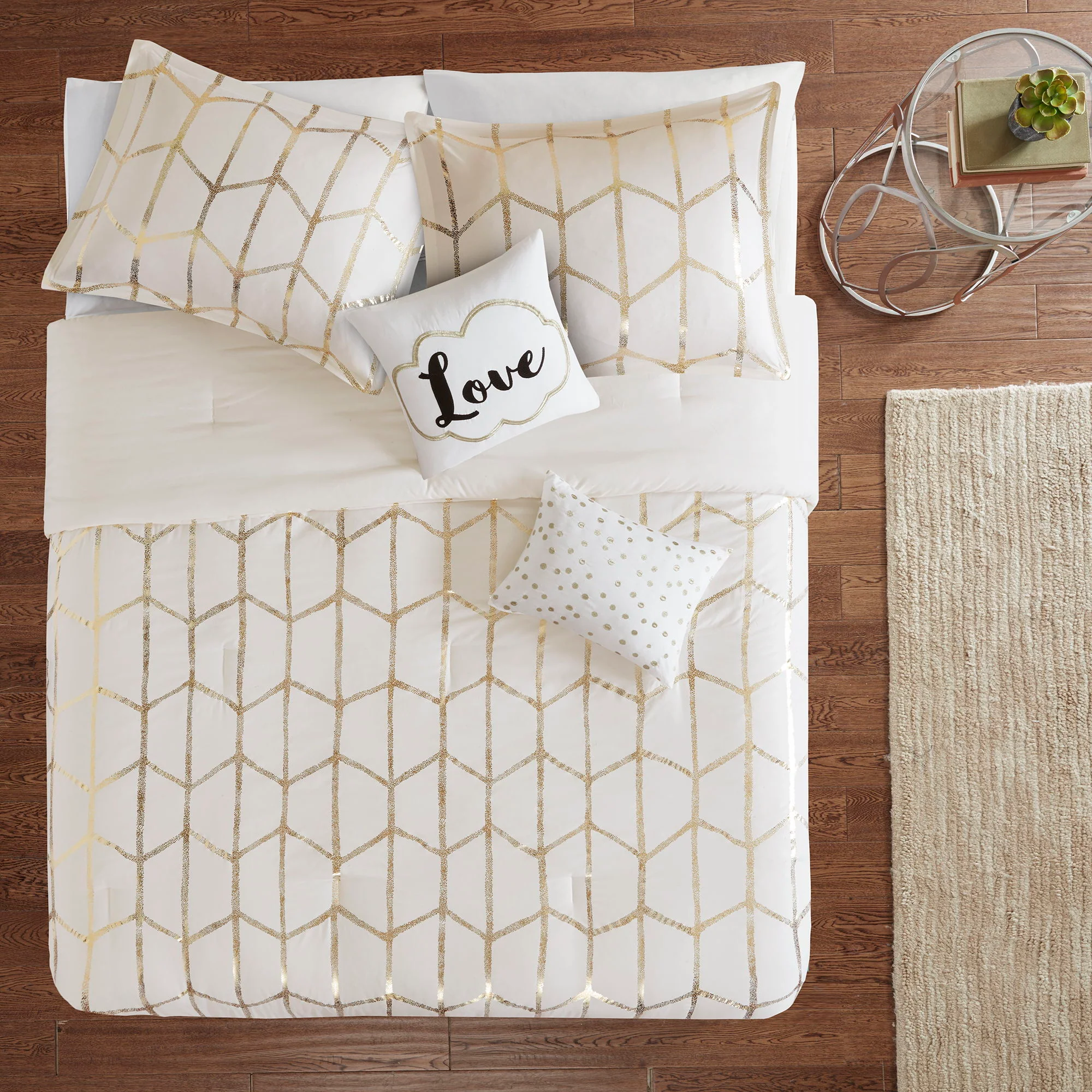 Raina - King Brushed Microfiber Printed Comforter Set - Ivory / Gold - Image 3
