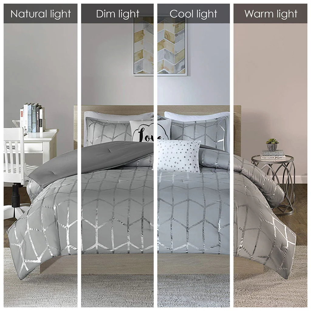 Raina - King Metallic Printed Comforter Set - Gray / Silver - Image 3