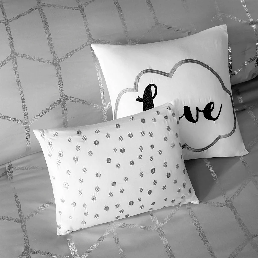 Raina - Metallic Printed Comforter Set - Gray / Silver - Image 2