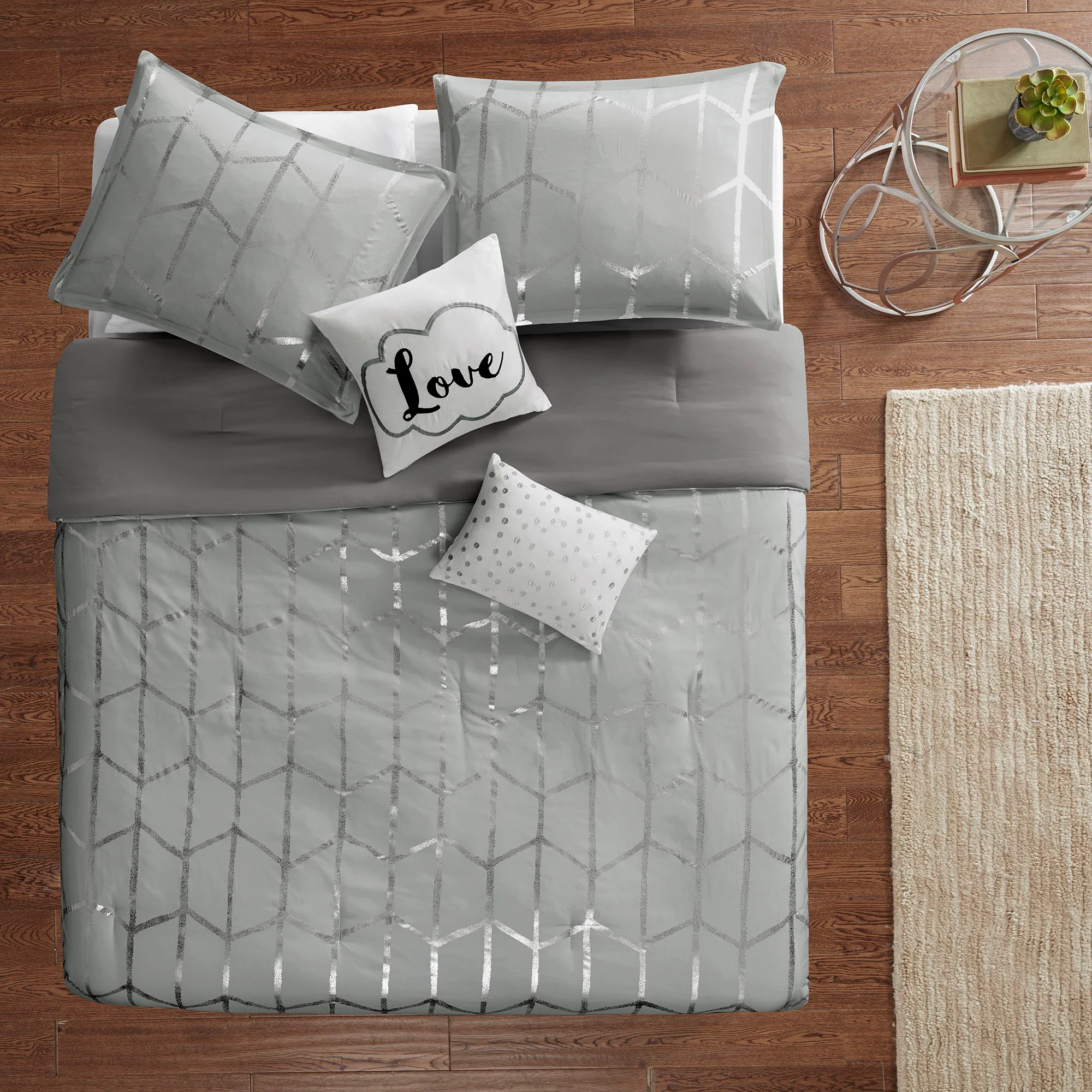 Raina - Polyester Brushed Microfiber Printed Comforter Set - Gray / Silver - Image 2