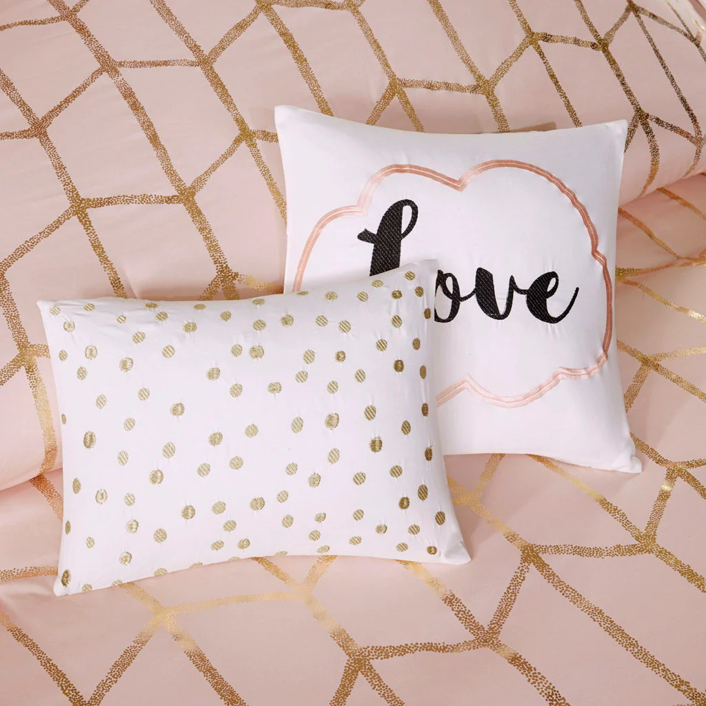 Raina - Twin Metallic Printed Comforter Set - Blush / Gold - Image 3