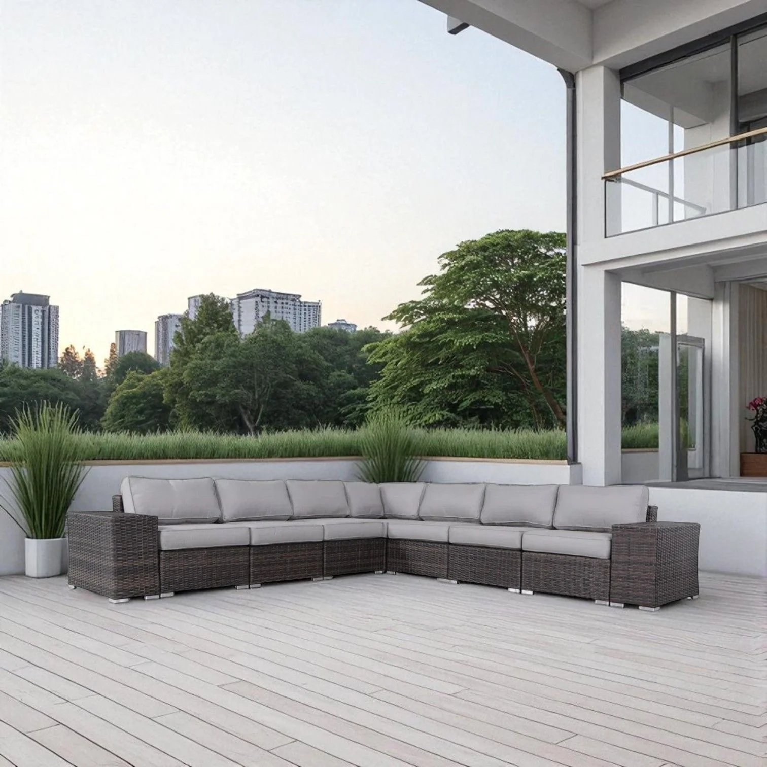 Rattan Sectional Sofa Set With Cushions - Image 13