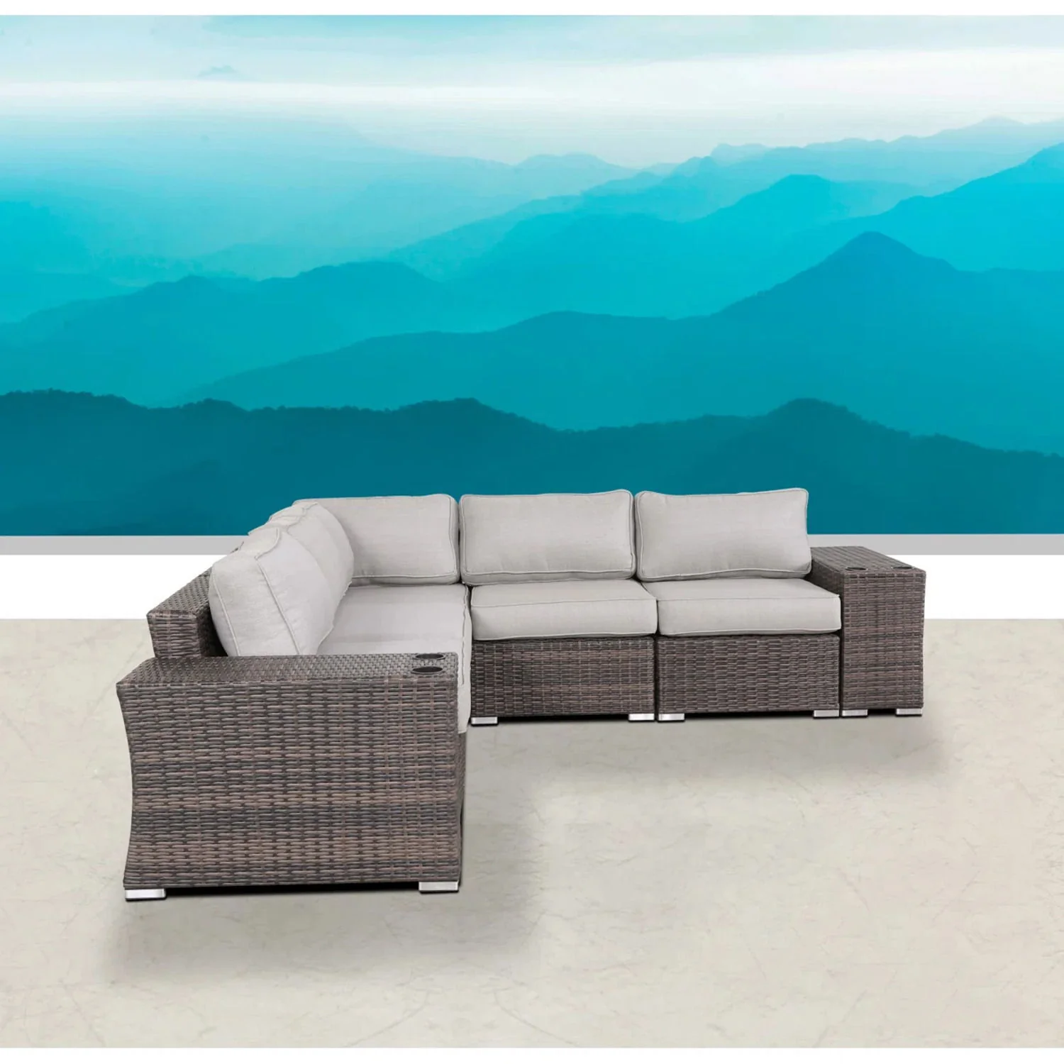 Rattan Sectional Sofa Set With Cushions - Image 14