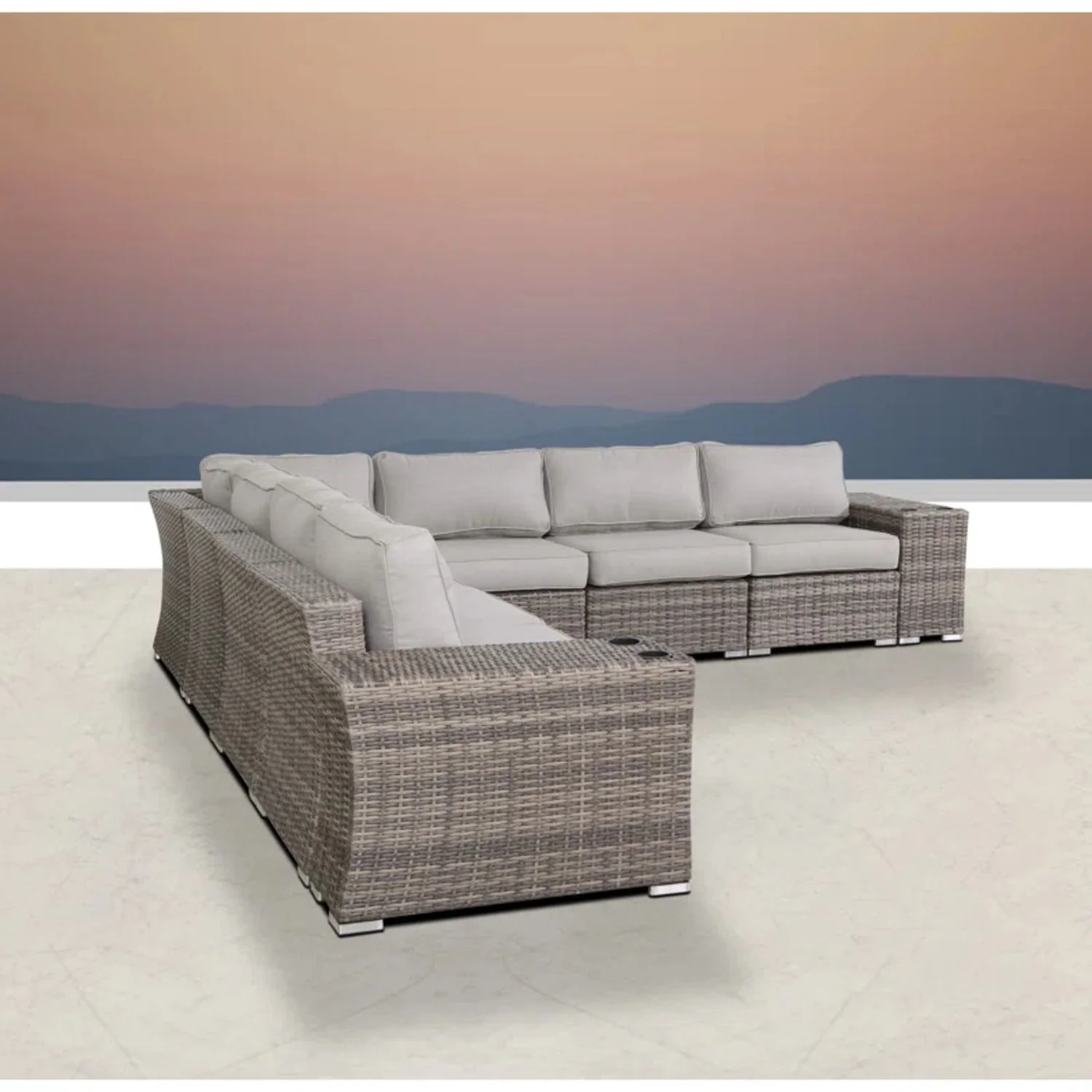 Rattan Sectional Sofa Set With Cushions - Image 17