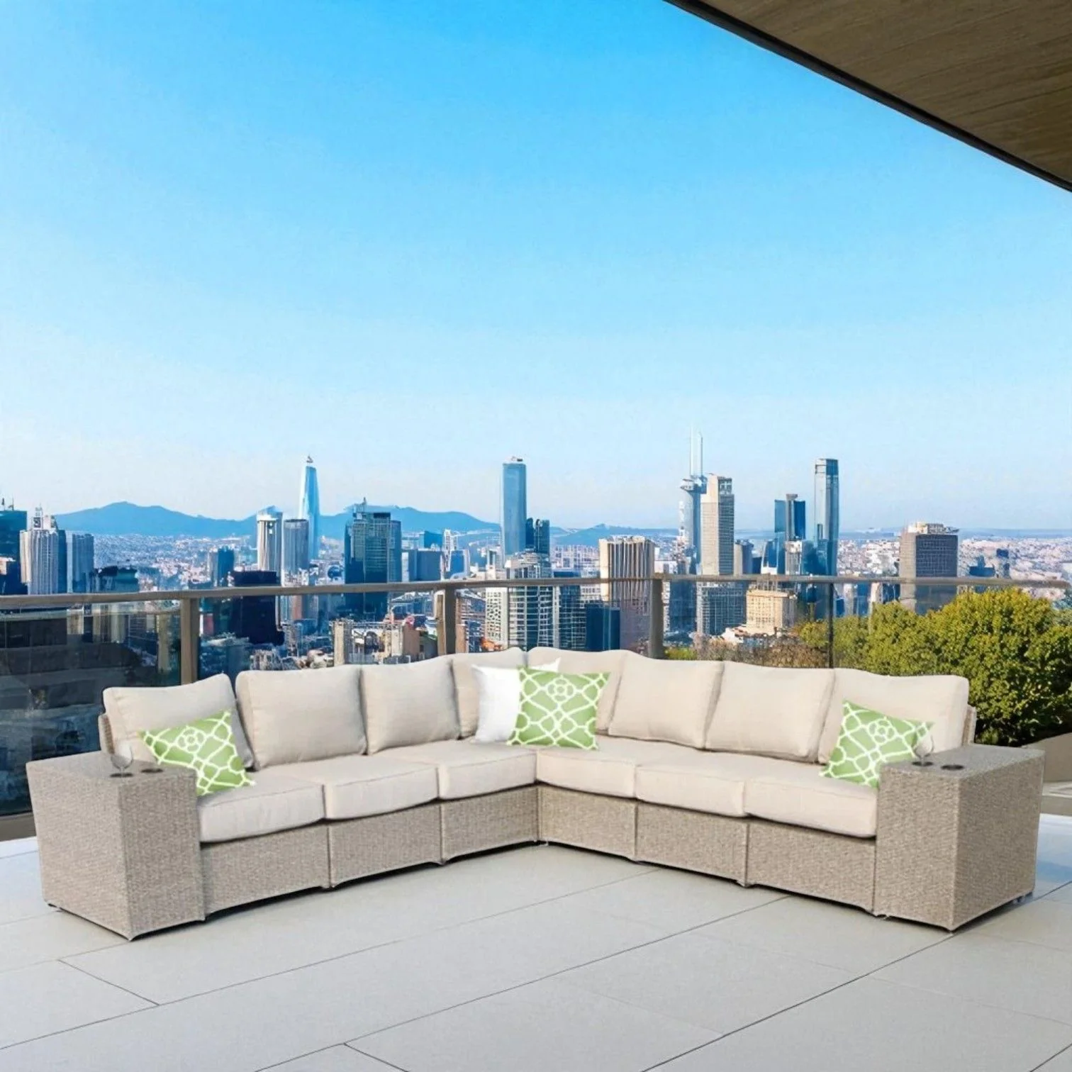 Rattan Sectional Sofa Set With Cushions - Image 18