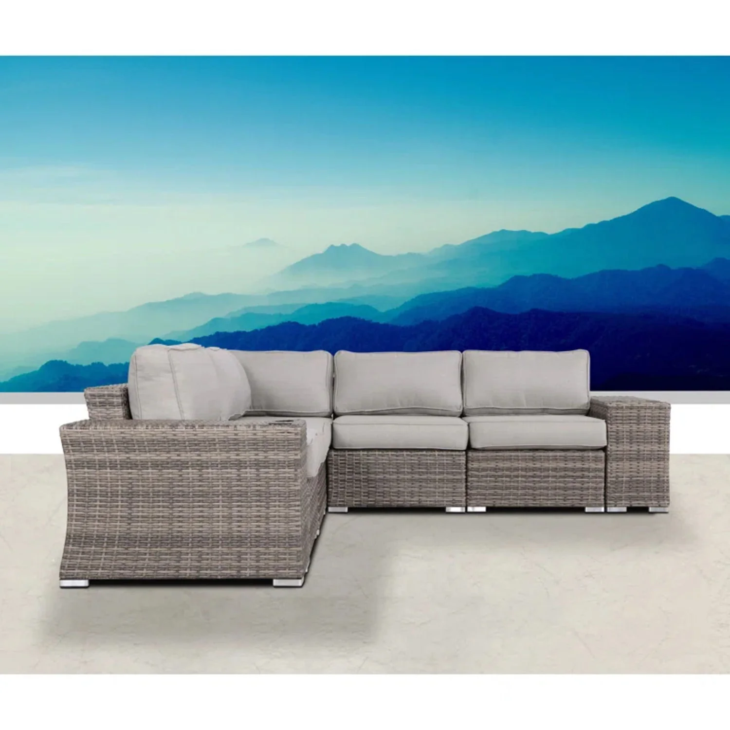 Rattan Sectional Sofa Set With Cushions - Image 6