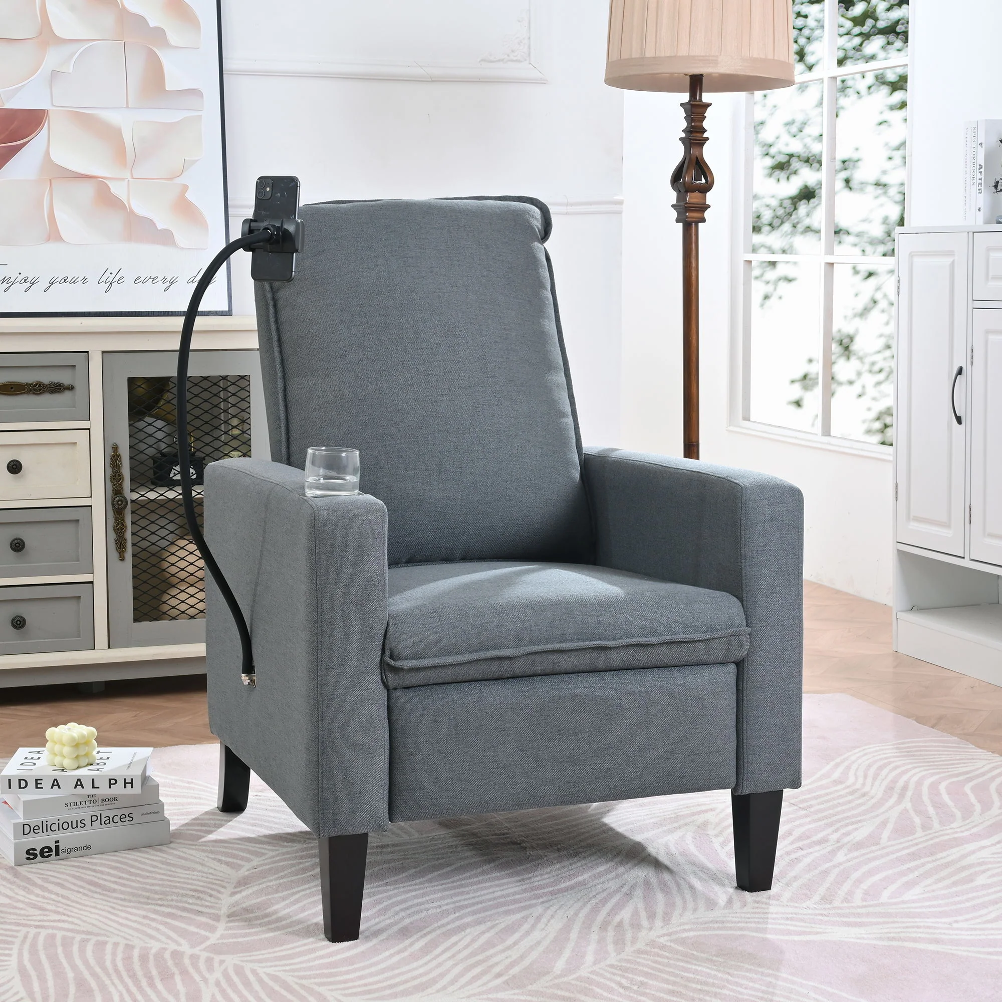 Recliner Chairs For Adults, Adjustable Recliner Sofa With Mobile Phone Holder & Cup Holder, Modern Reclining Chairs Fabric Push Back Recliner Chairs For Living Room, Bedroom - Image 6