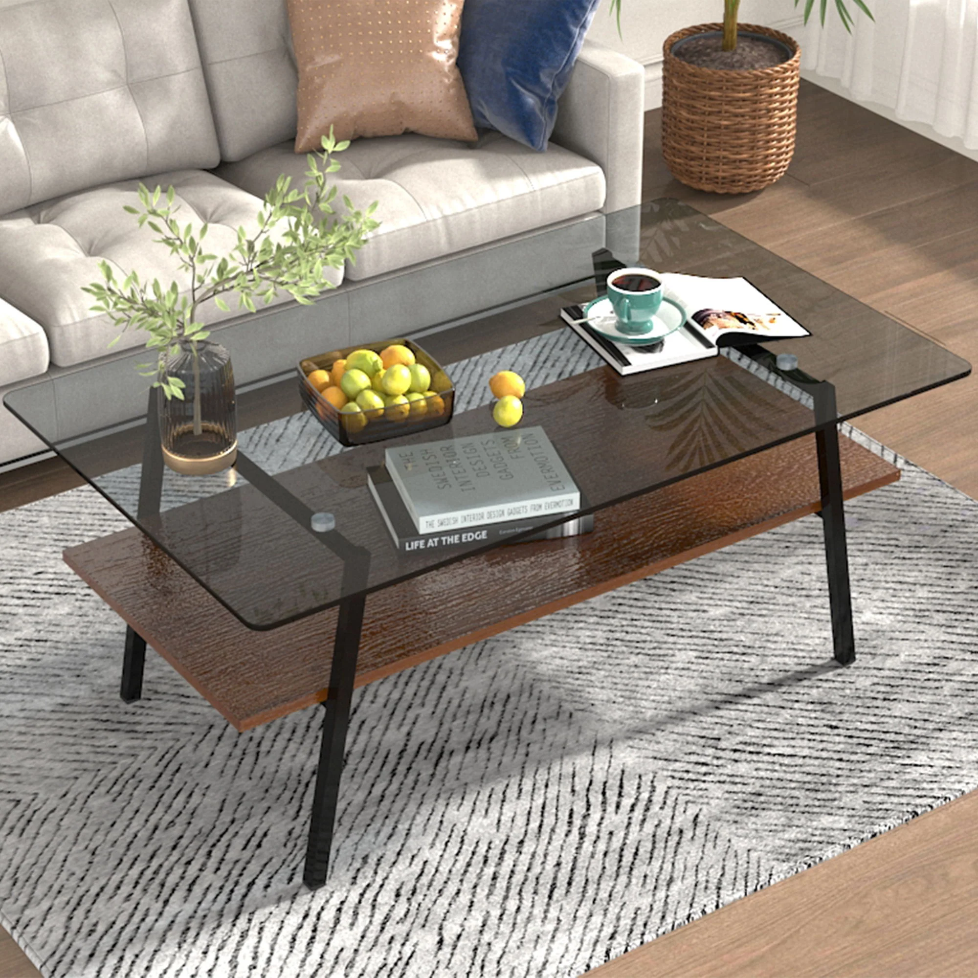 Rectangle Coffee Table, Tempered Glass Tabletop With Metal Legs - Image 8
