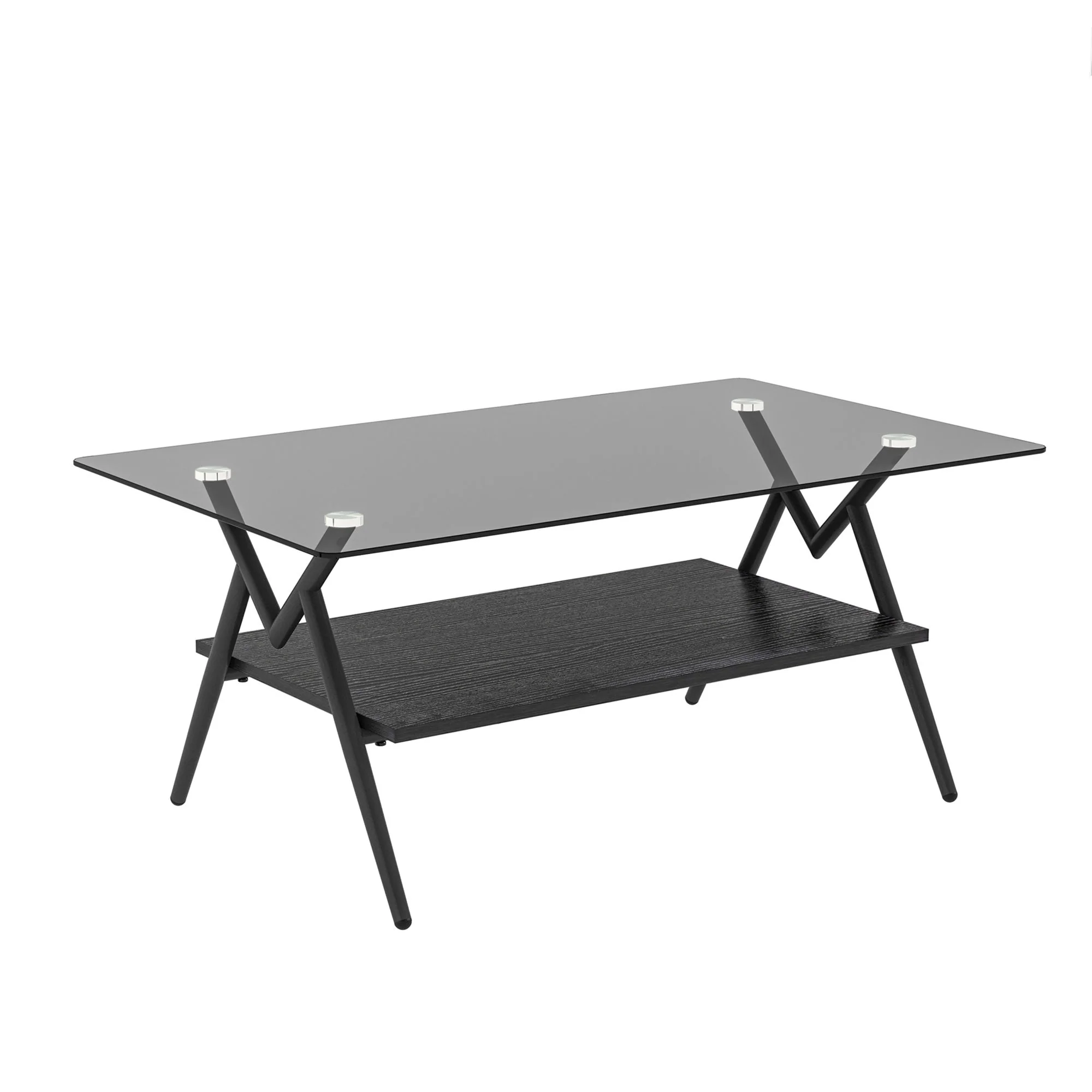 Rectangle Coffee Table With Tempered Glass Top And Shelf, Modern Table For Living Room - Image 2