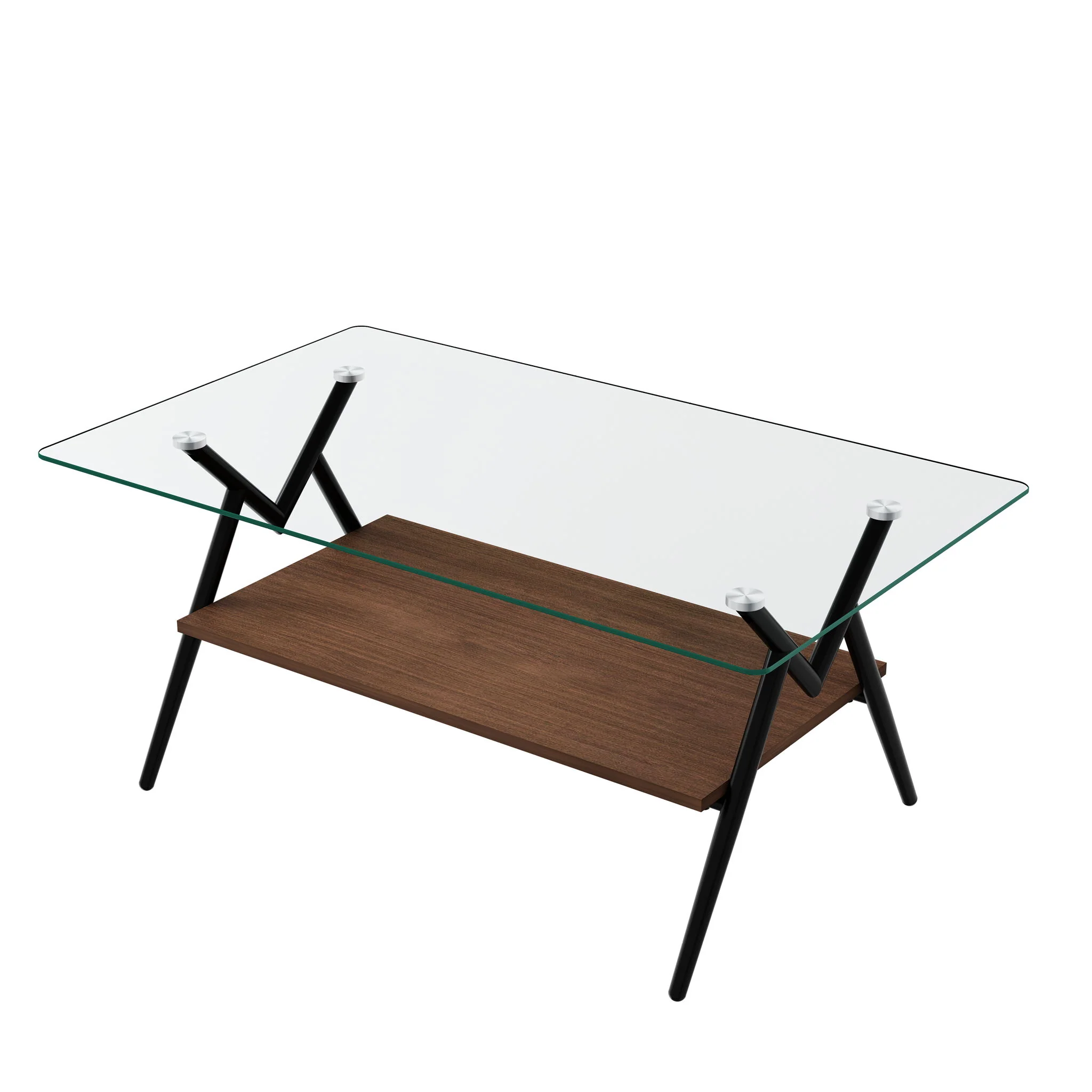 Rectangle Coffee Table With Tempered Glass Top And Shelf - Image 3
