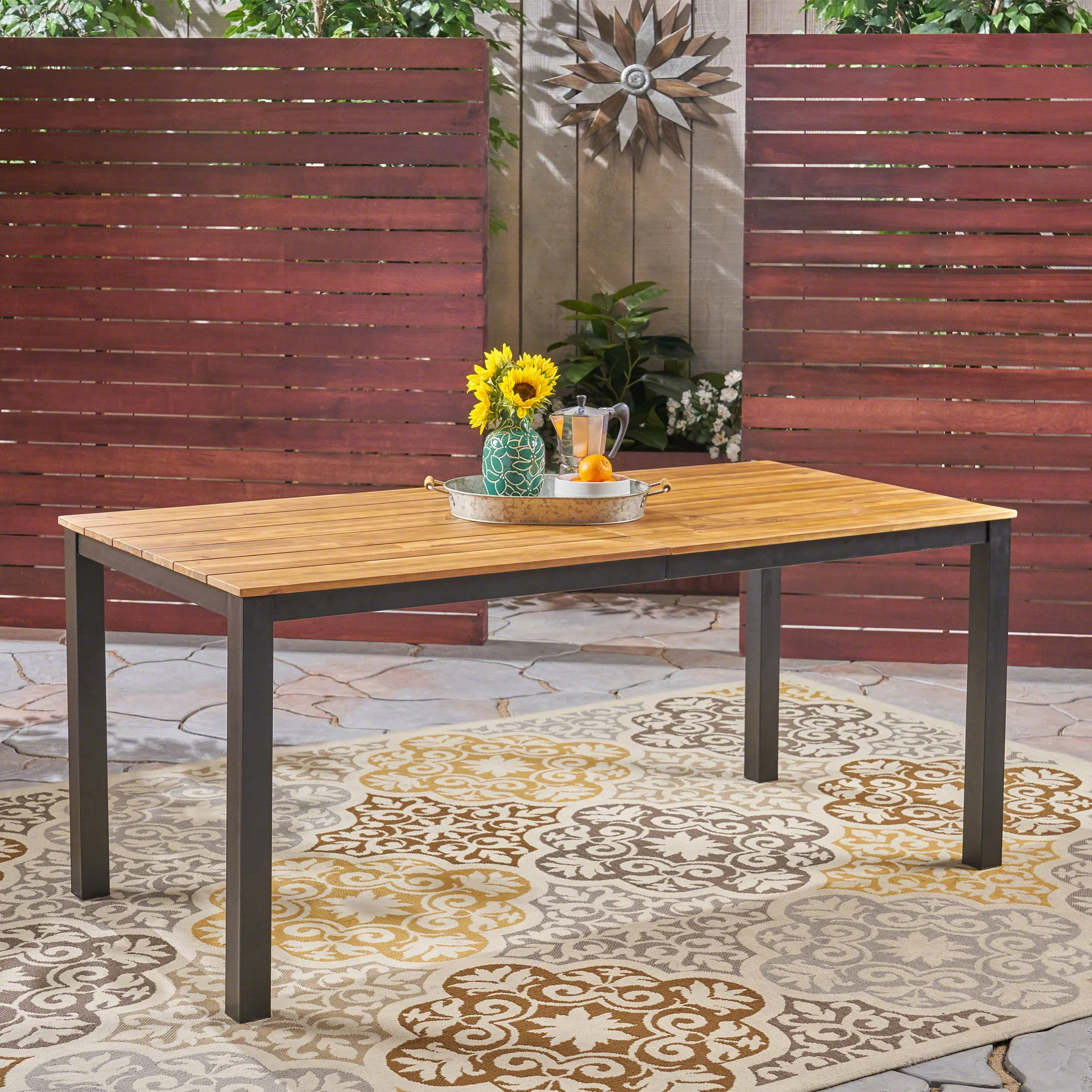 Rectangular Outdoor Dining Table Tabletop With Iron Legs - Black - Image 4