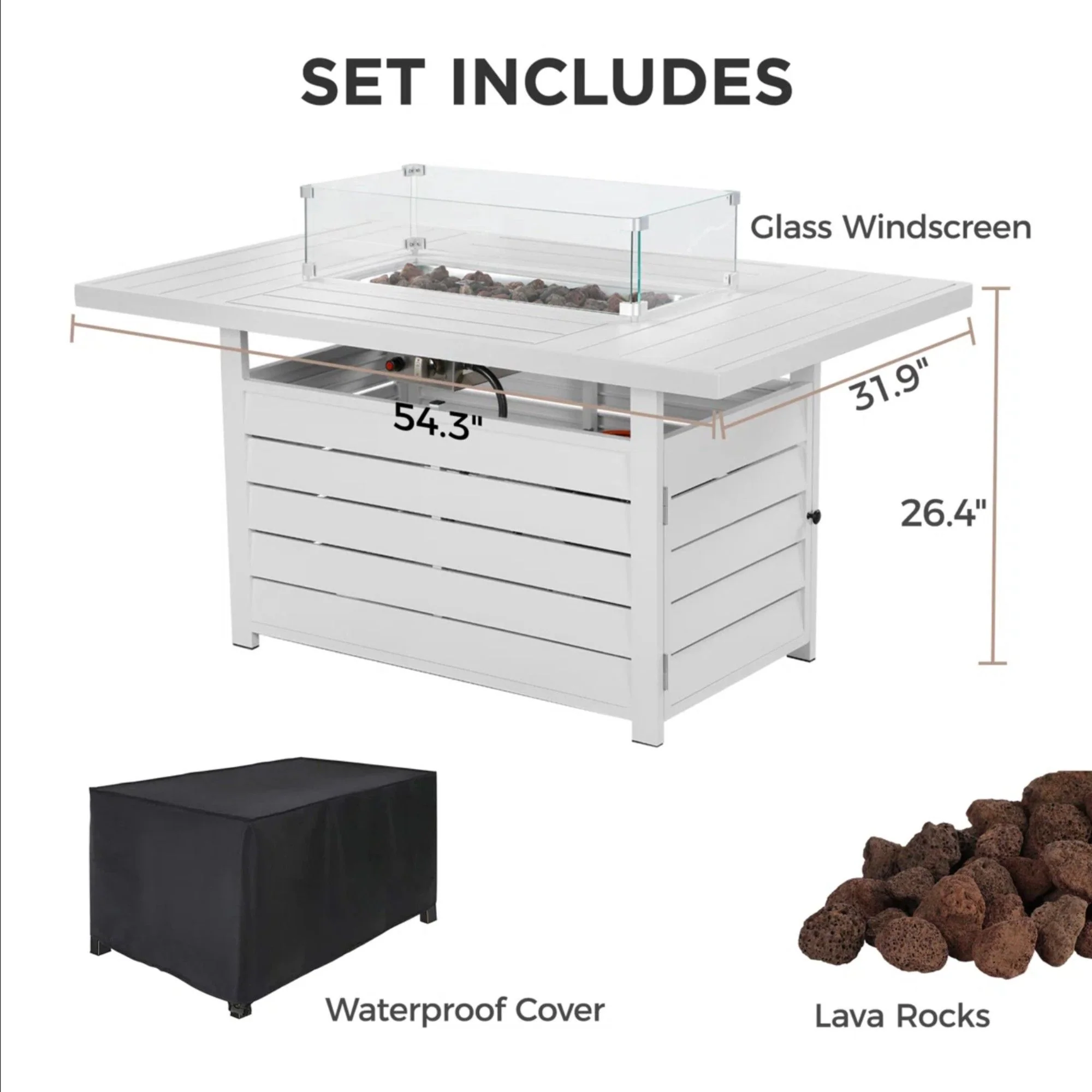 Rectangular Propane Fire Pit Table With Burner, Lava Rock, Waterproof Cover - Image 10