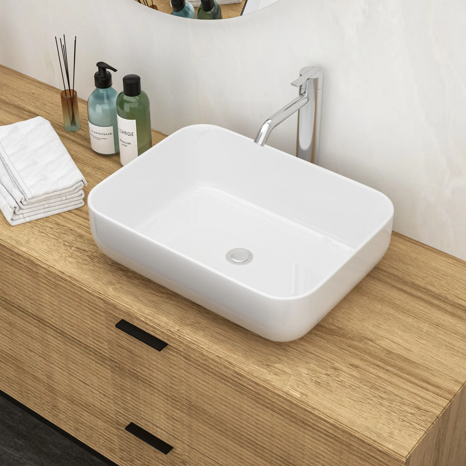 Rectangular Vessel Bathroom Sink, Modern - White - Image 4