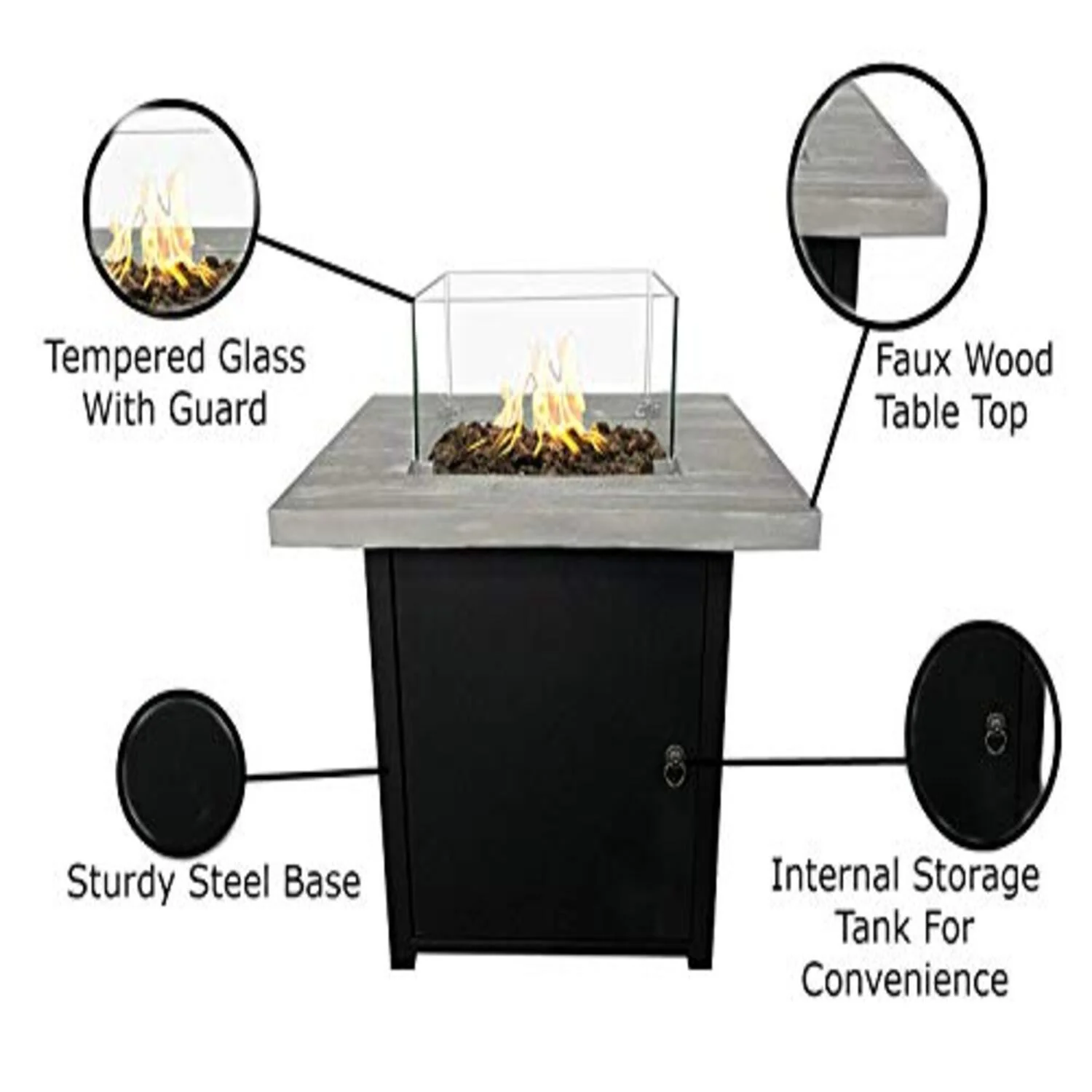 Reinforced Propane Fire Pit Table - Black / Gray - Image 2