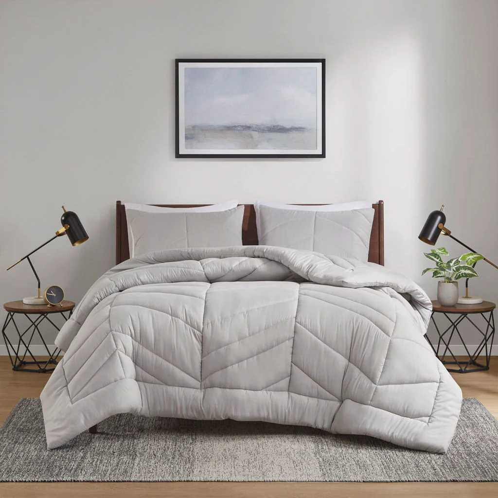 Remy - Quilted Chevron Comforter Set - Gray - Image 3