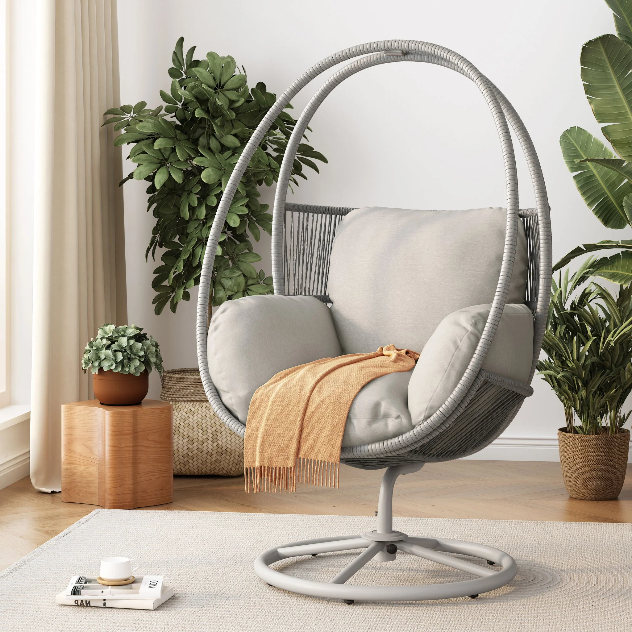 Reno - Outdoor Wicker Swivel Lounge Chair - Light Gray - Image 3