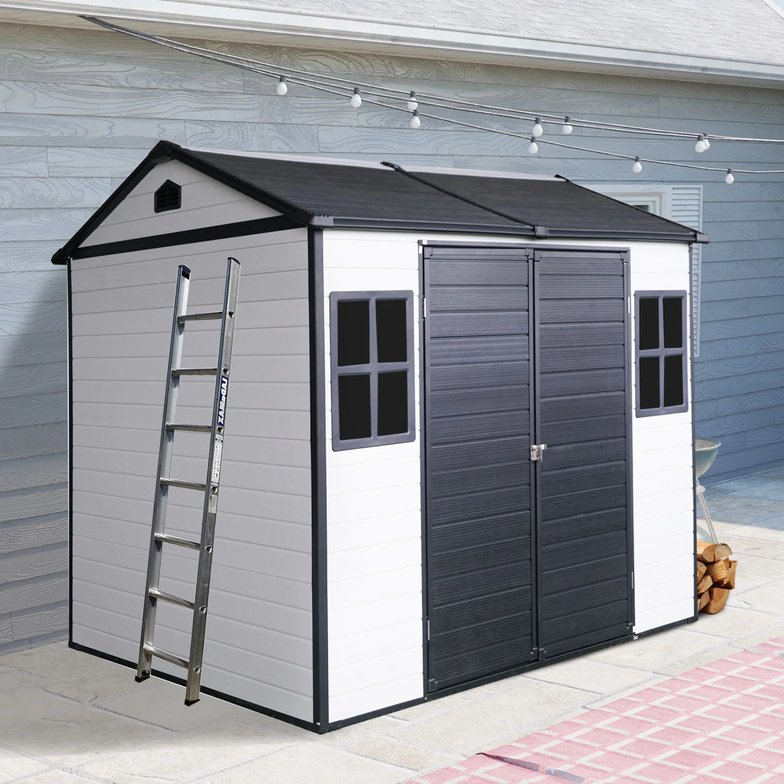 Resin Outdoor Storage Shed With Two - Window And Double - Door, Plastic Shed With Floor For Gargen, Patio, Yard, Lawn - Image 8