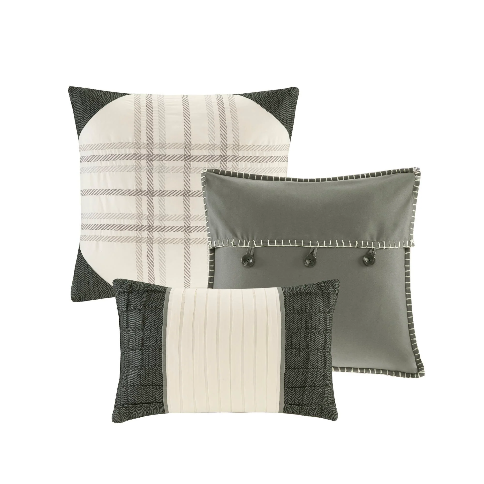 Ridge - 6 Piece Full Reversible Herringbone Coverlet Set - Gray - Image 3