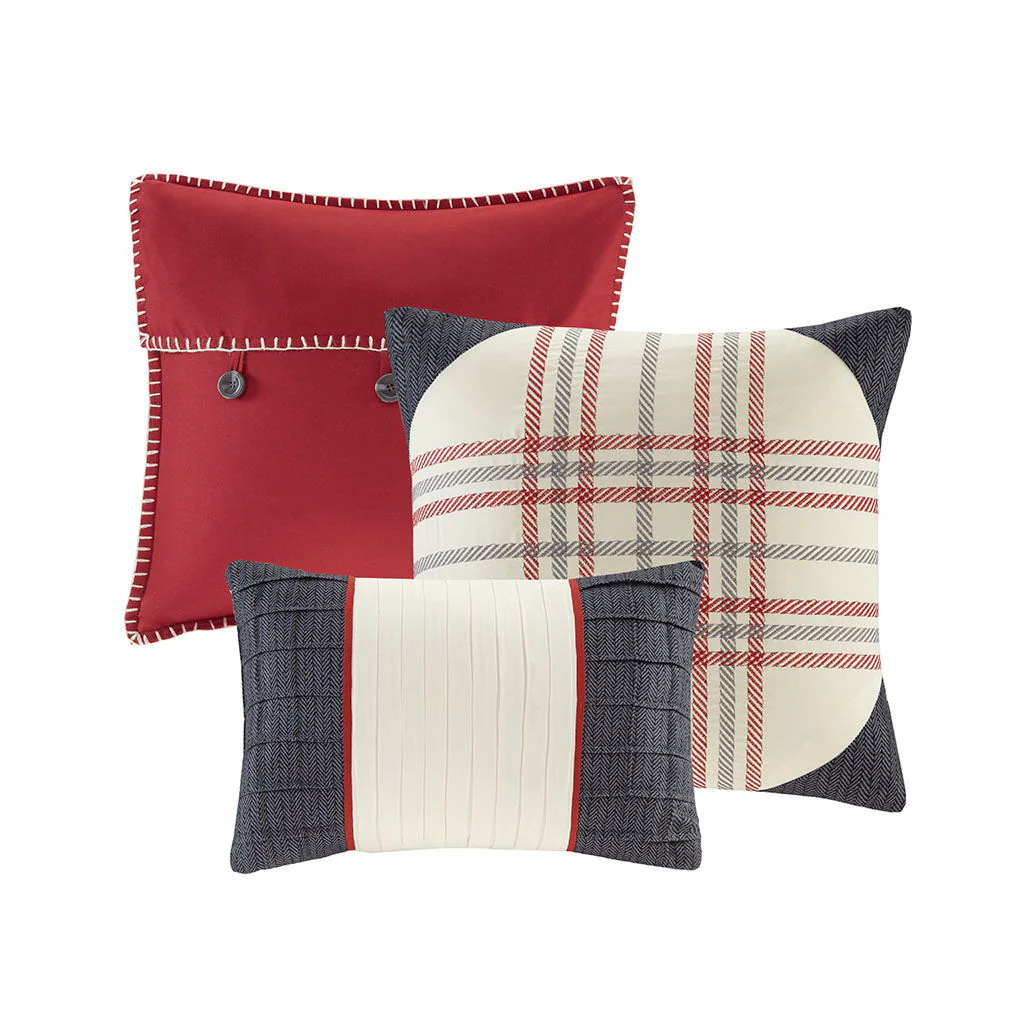 Ridge - 6 Piece Reversible Herringbone Coverlet Set - Red - Image 2