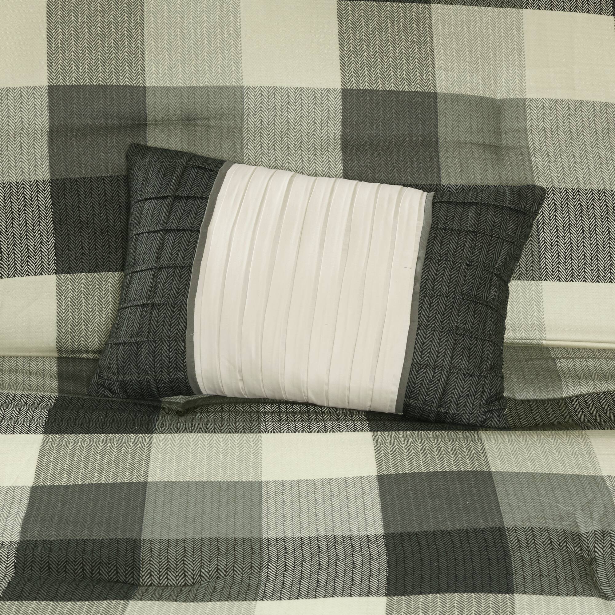 Ridge - King 7 Piece Herringbone Comforter Set - Gray - Image 2