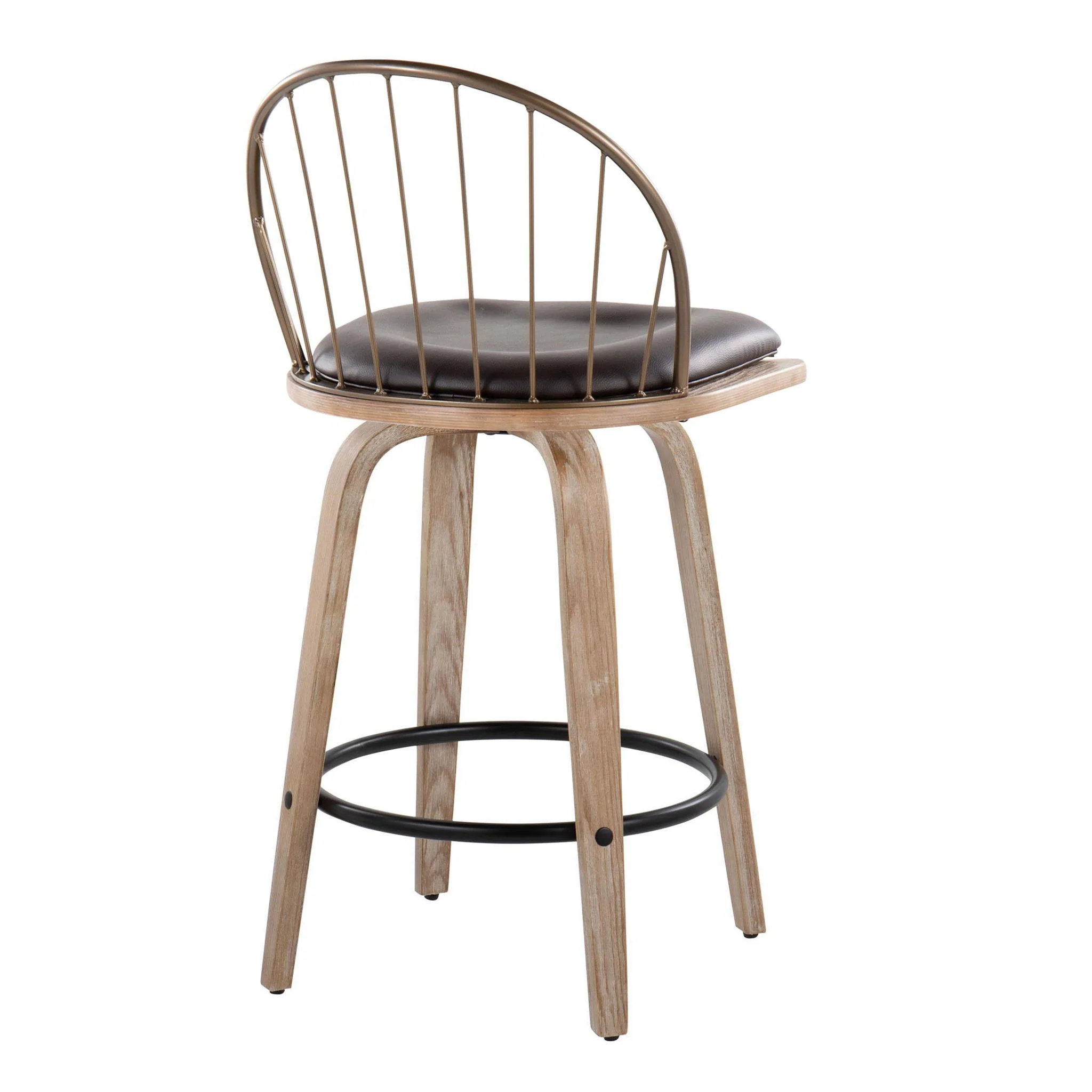 Riley - Farmhouse Fixed Height Counter Stool Round Footrest With Removable Cushion (Set of 2) - White Washed / Antique Copper / Brown - Image 2