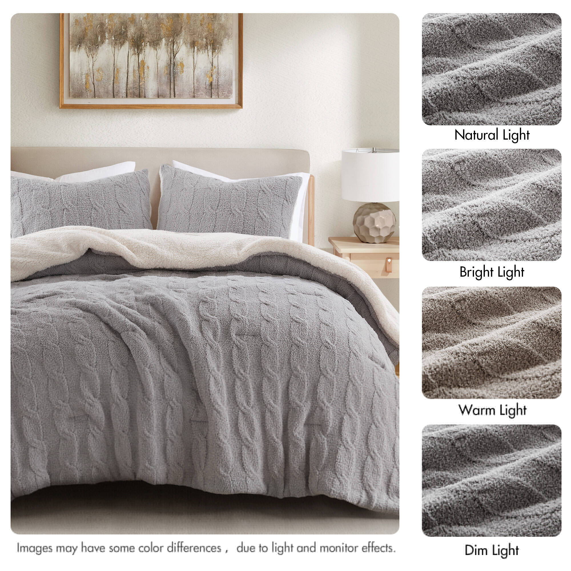 Riordan - Twin Cable Knit Comforter Set - Gray - Image 3