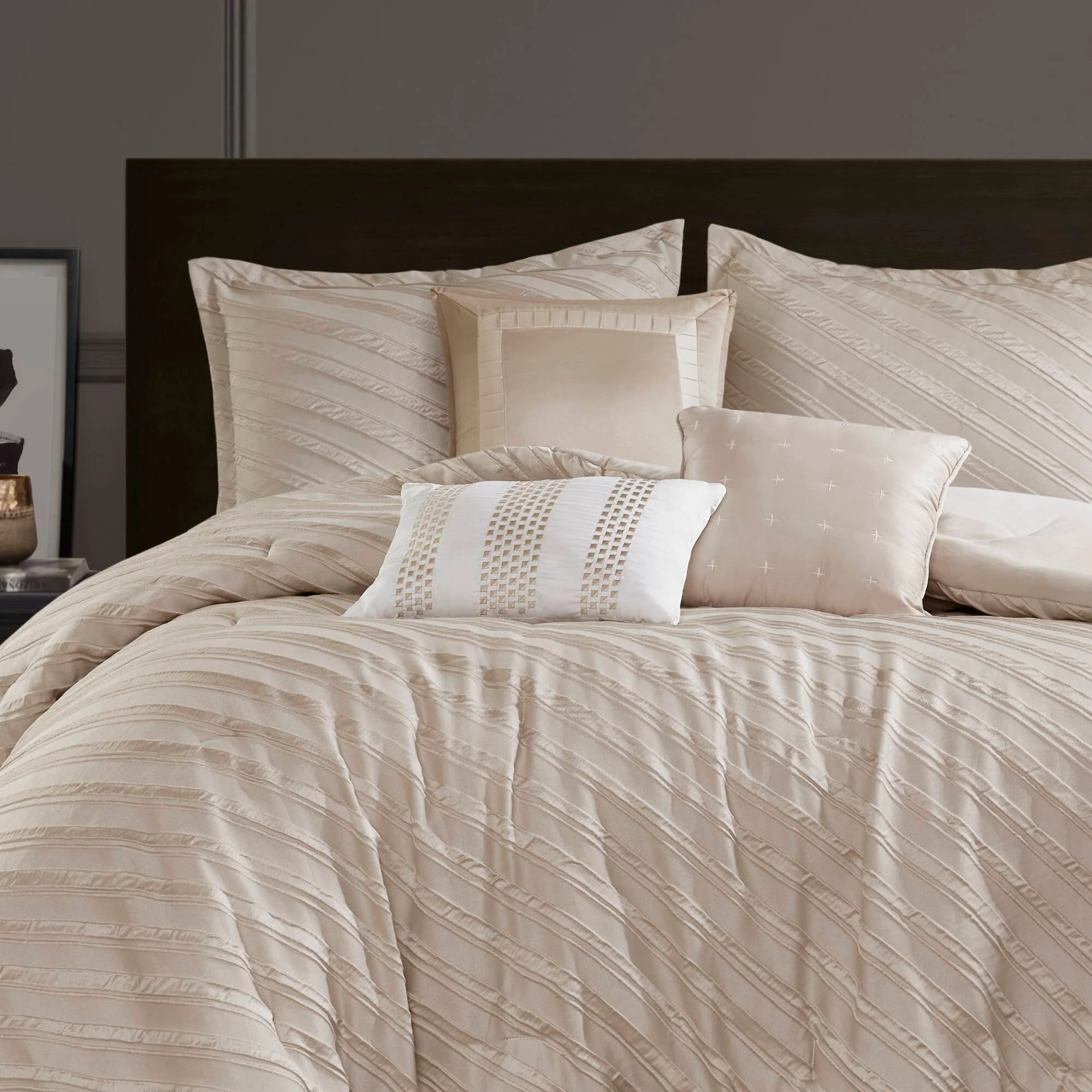 Riva - 7 Piece King Comforter Set - Beige - Image 2
