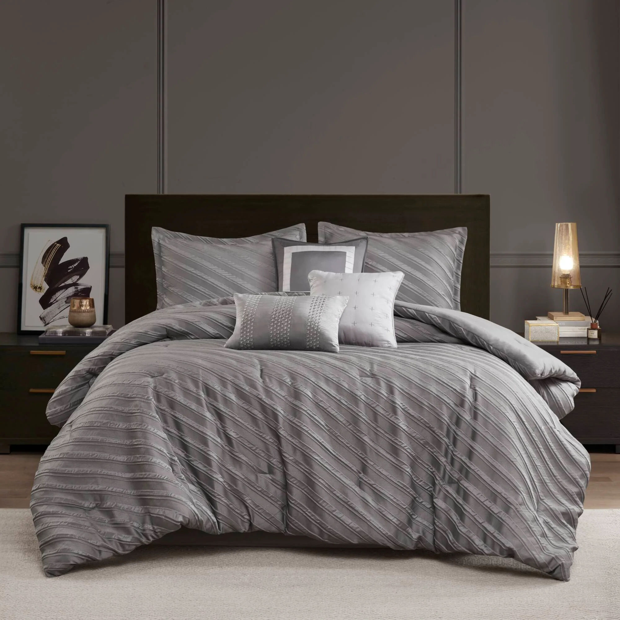 Riva - 7 Piece Queen Comforter Set - Gray - Image 2
