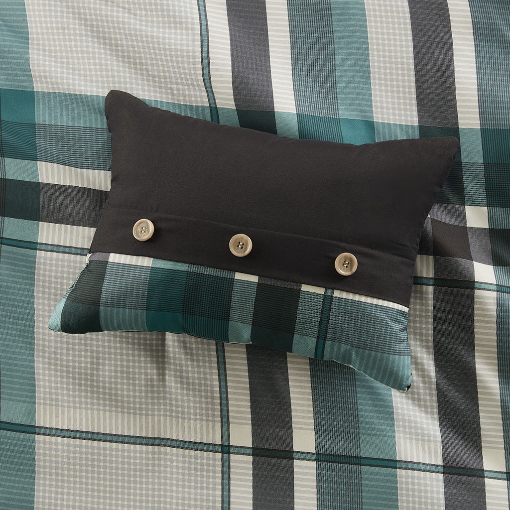Robbie - 7 Piece Twin Plaid Comforter Set With Bed Sheets - Teal / Black - Image 4