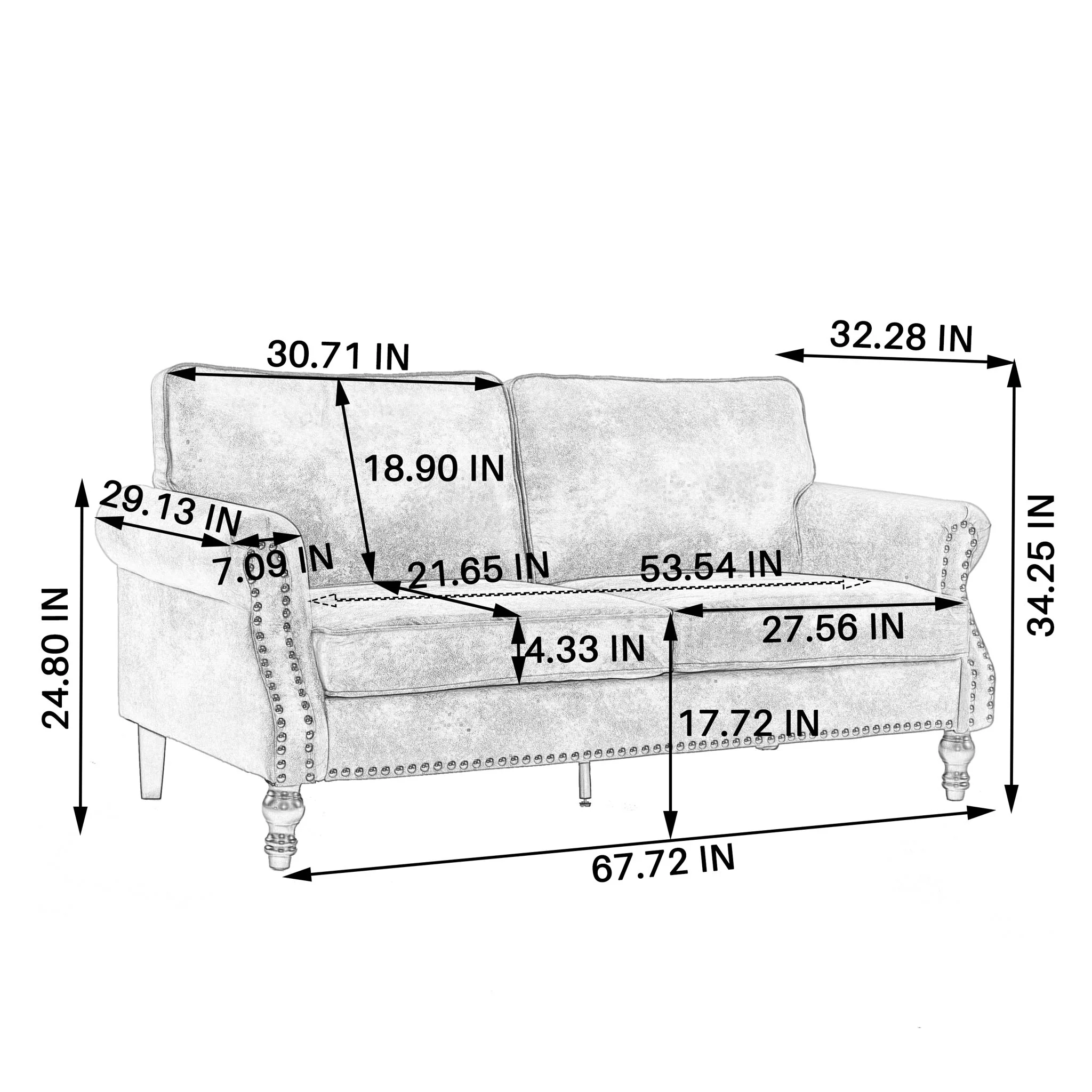 Rolled Arm Sofa With Nailhead Trim With Wooden Legs - Image 5