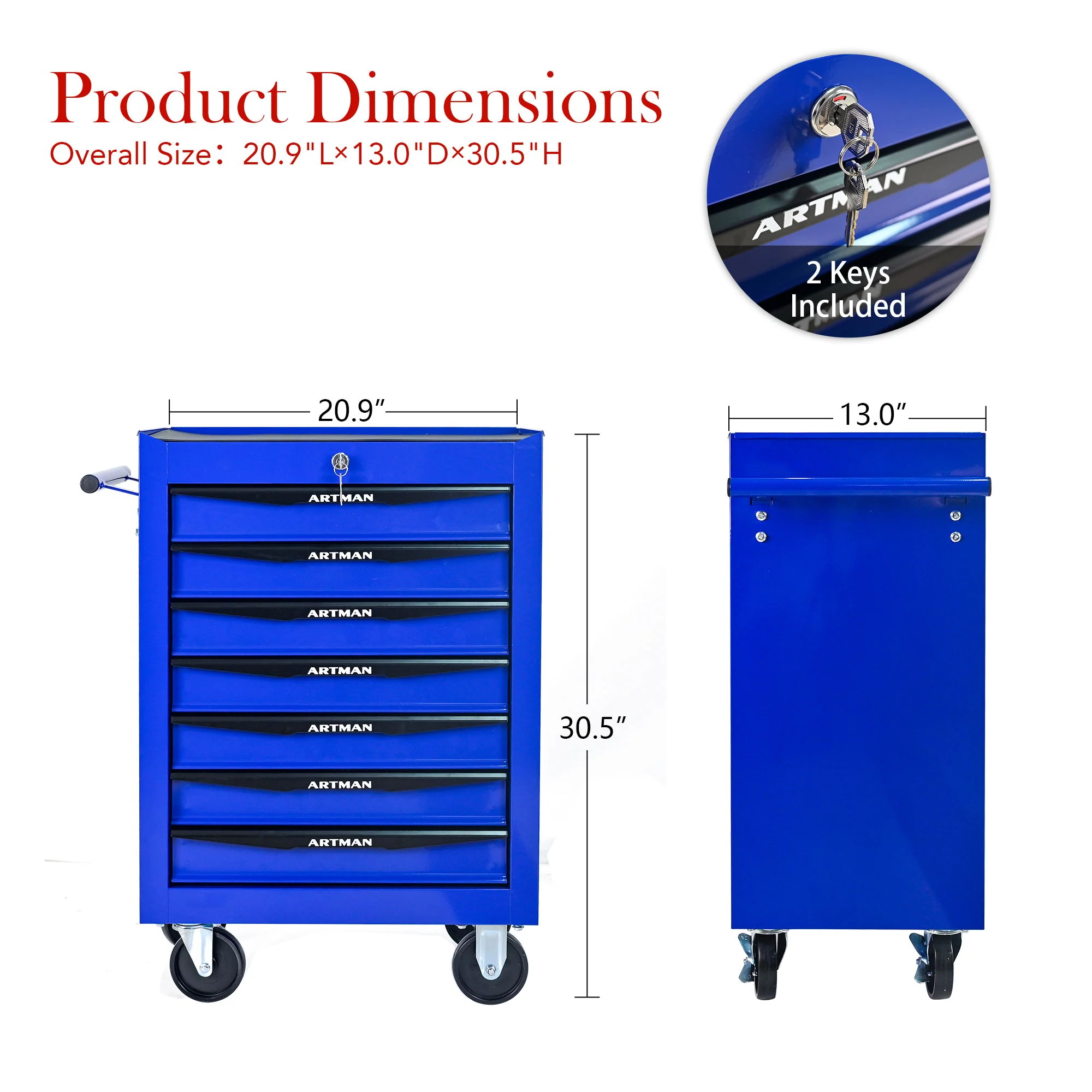 Rolling Metal Tool Chest With Drawers, Steel Storage Cabinet With Ball Bearing Slides - Image 31