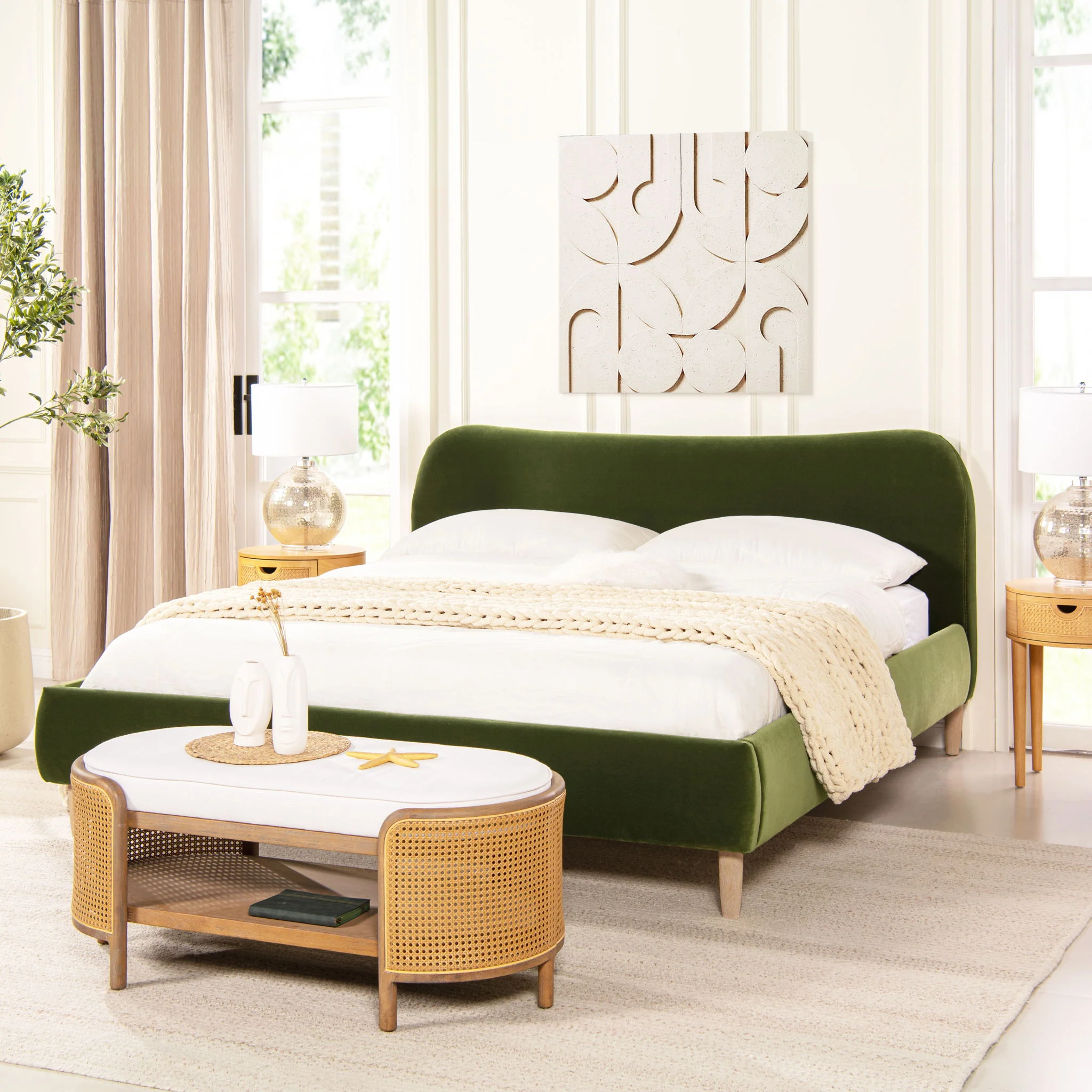 Roman - Curved Headboard Upholstered Platform Bed - Image 2