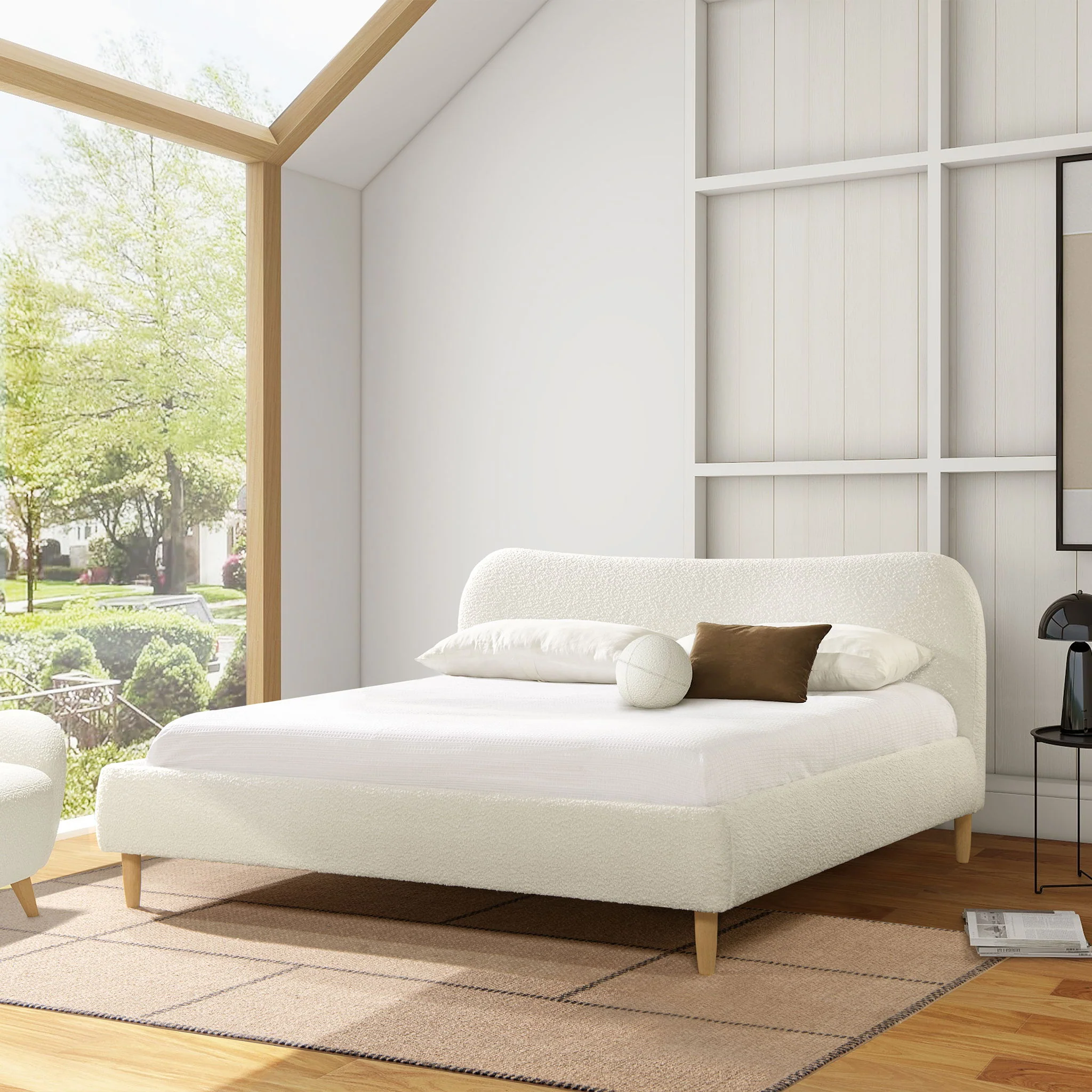 Roman - Curved Headboard Upholstered Platform Bed - Image 4