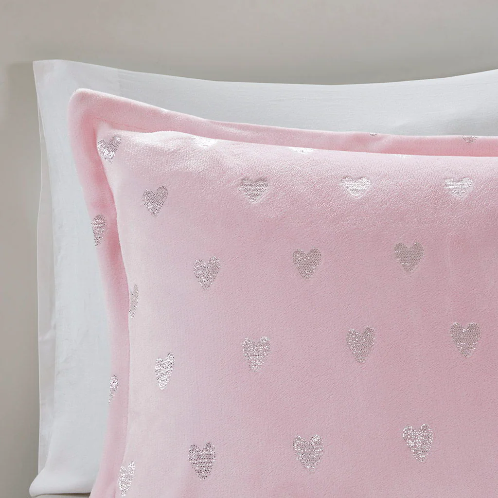 Rosalie - Twin Metallic Printed Comforter Set - Pink / Silver - Image 4