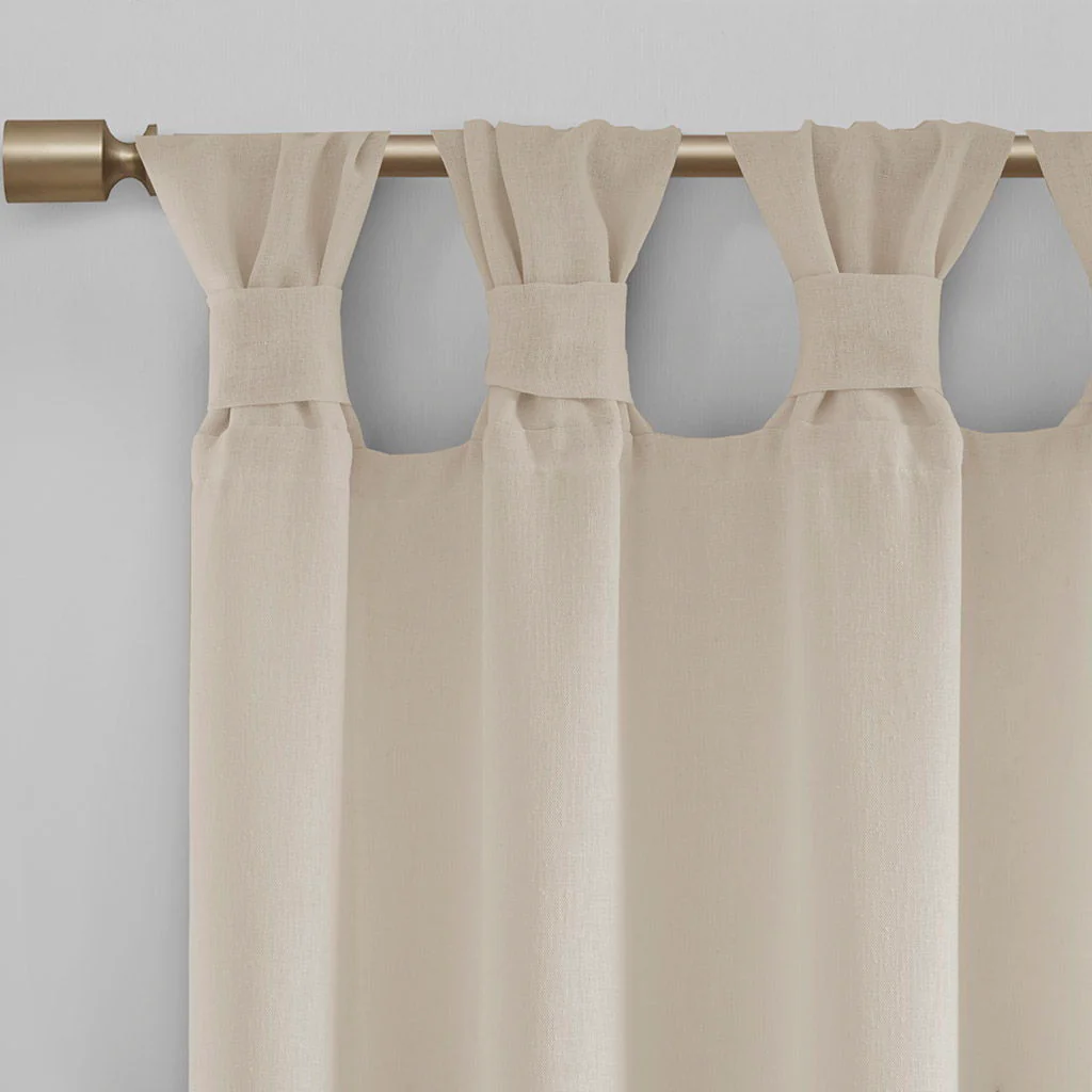 Rosette - 84" Floral Embellished Cuff Tab Top Solid Window Panel - Linen - Image 4