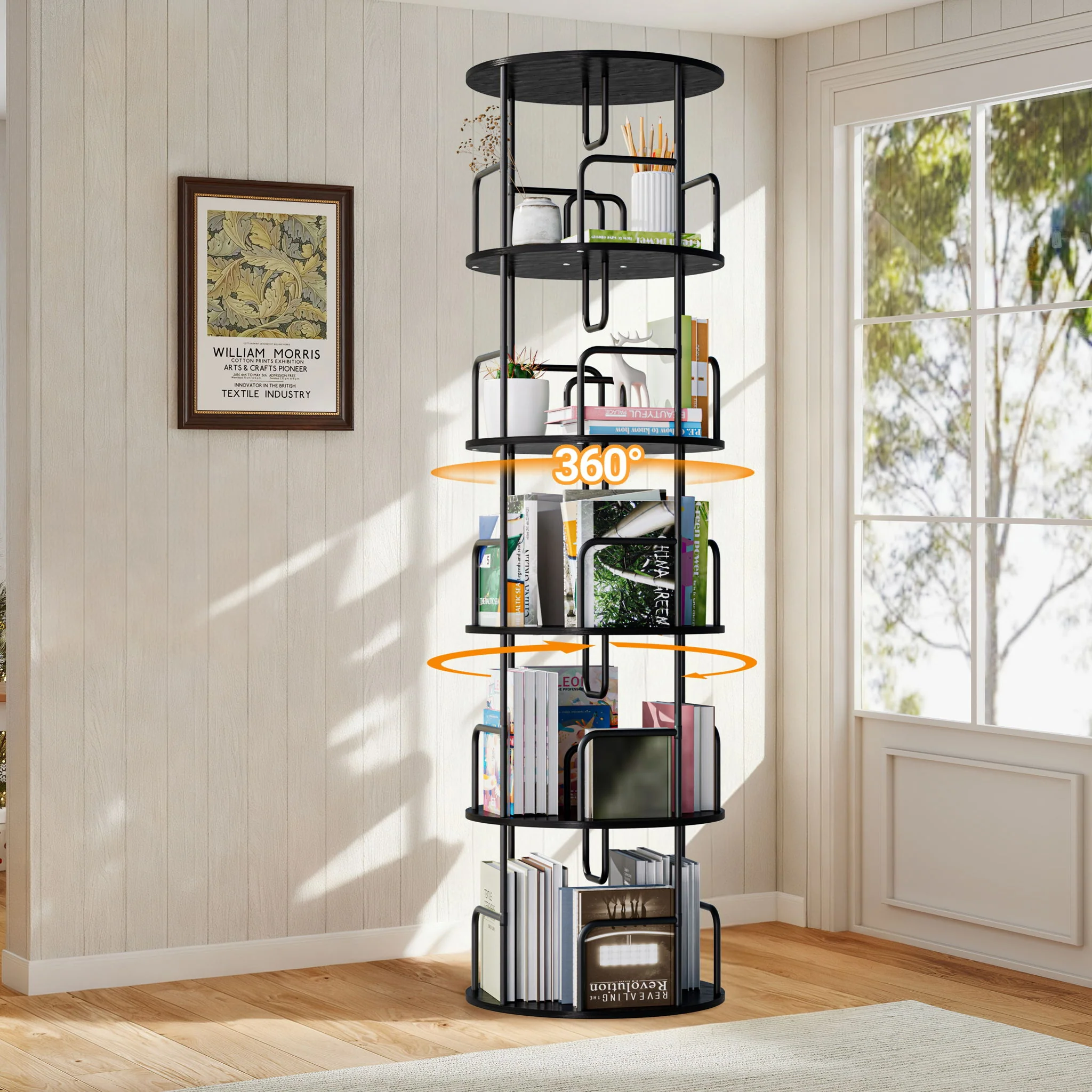 Rotating Bookshelf Tower 5 Tier Spinning 360 Degree Revolving Storage Shelf - Image 12