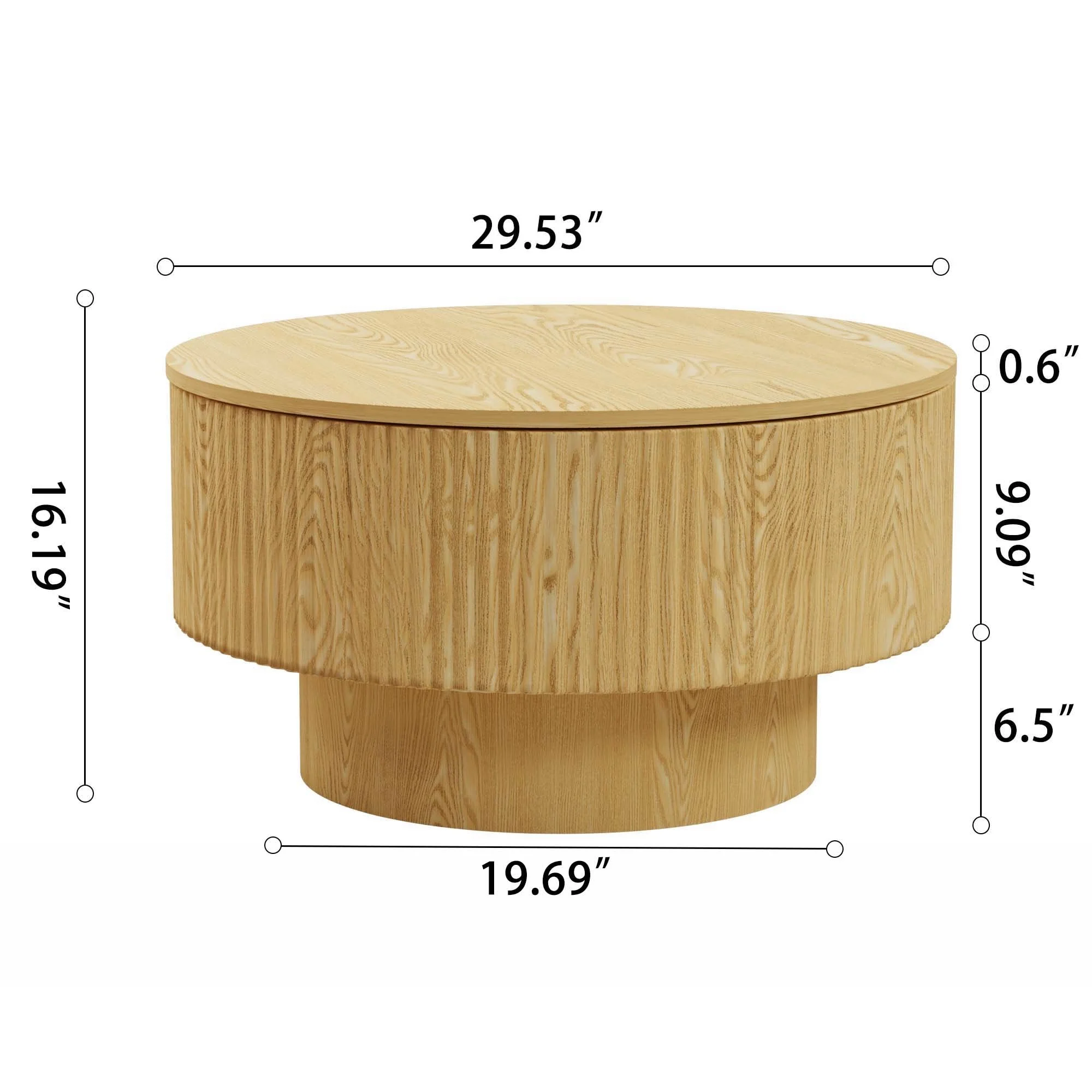 Round Coffee Table With 2 Dining Chairs Set, Ring Striped Design - Beige / Wood - Image 3